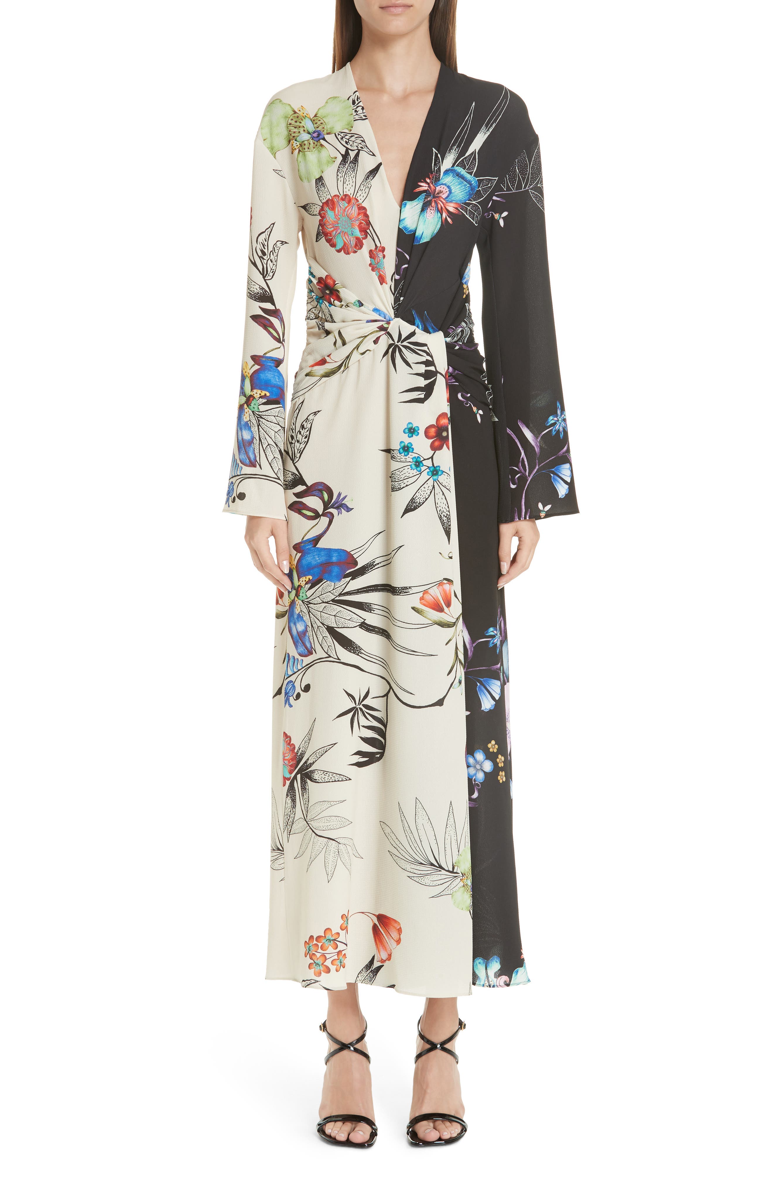 Etro Floral Print Two-Tone Dress, 8 IT - White
