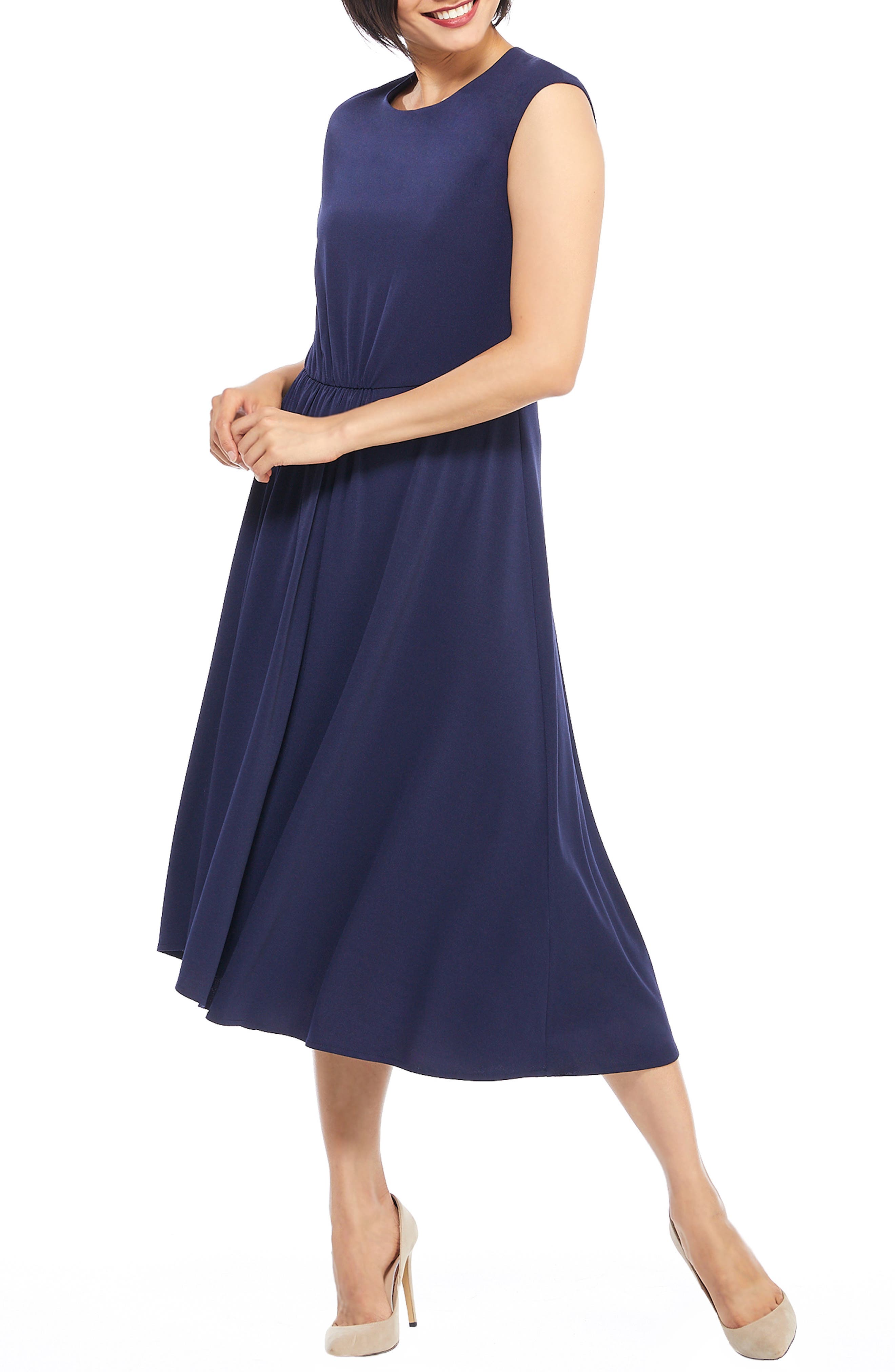 Maggy London Crystal Side Drape Crepe Midi Dress, Blue