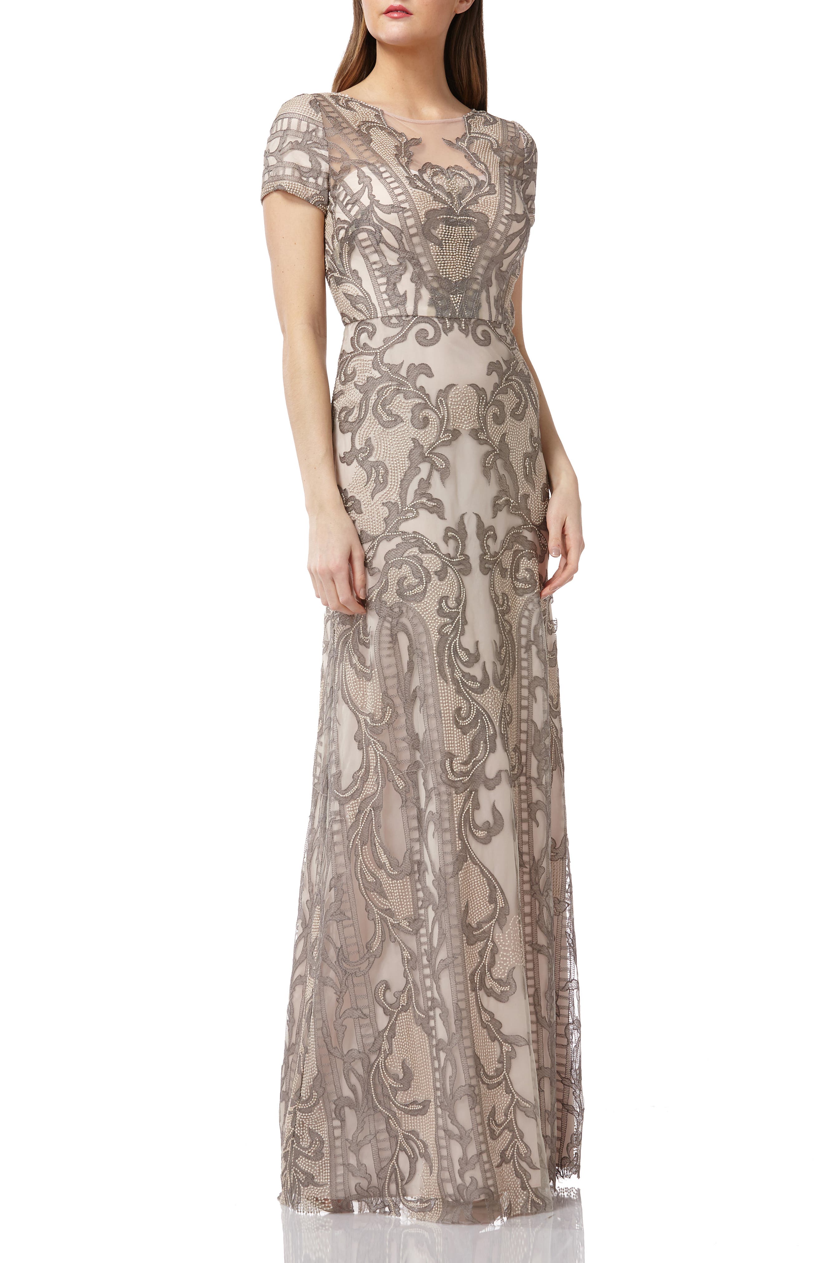 Js Collections Embroidered A-Line Gown, Grey