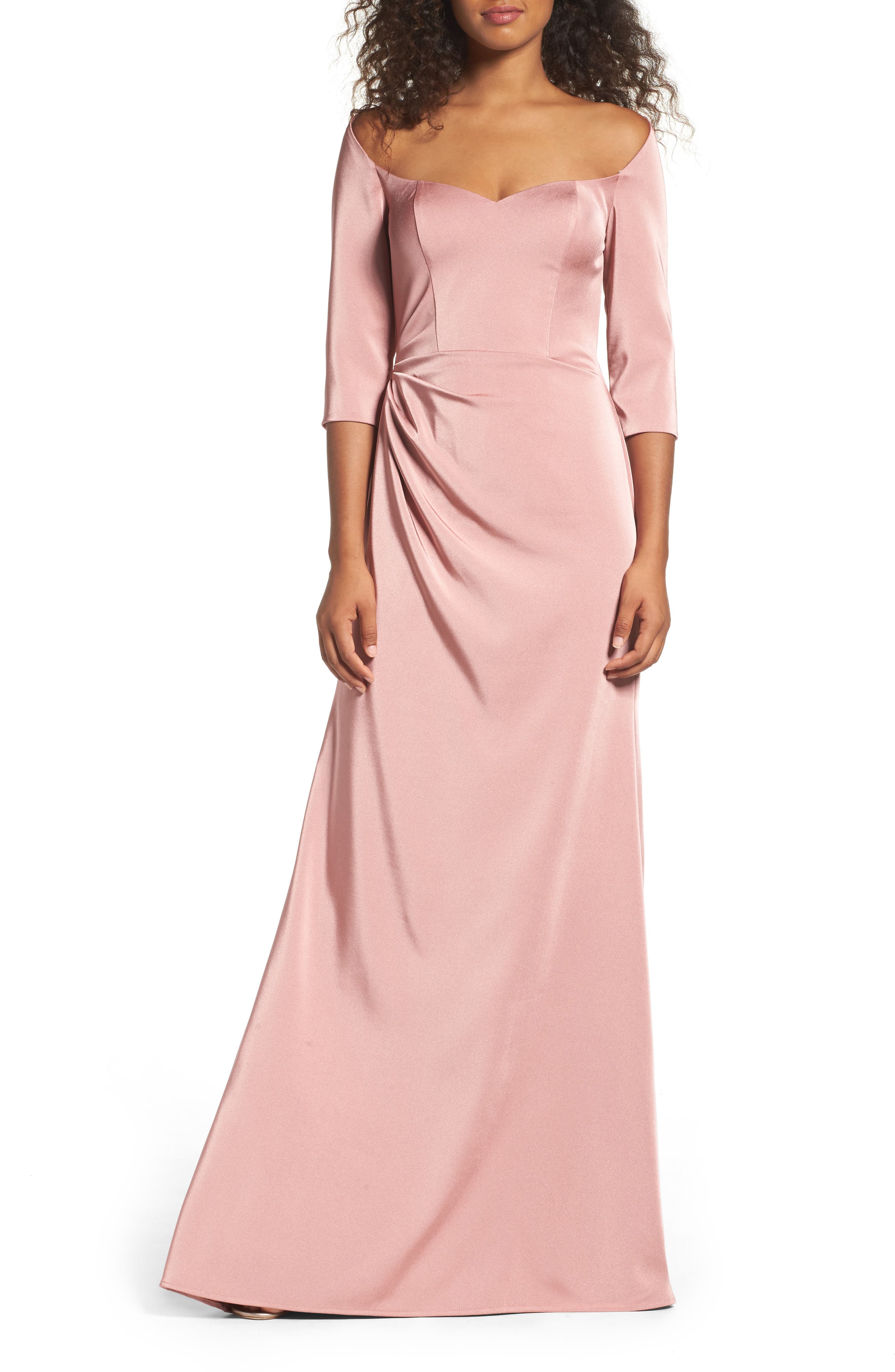 La Femme Sweetheart Satin Gown, Pink