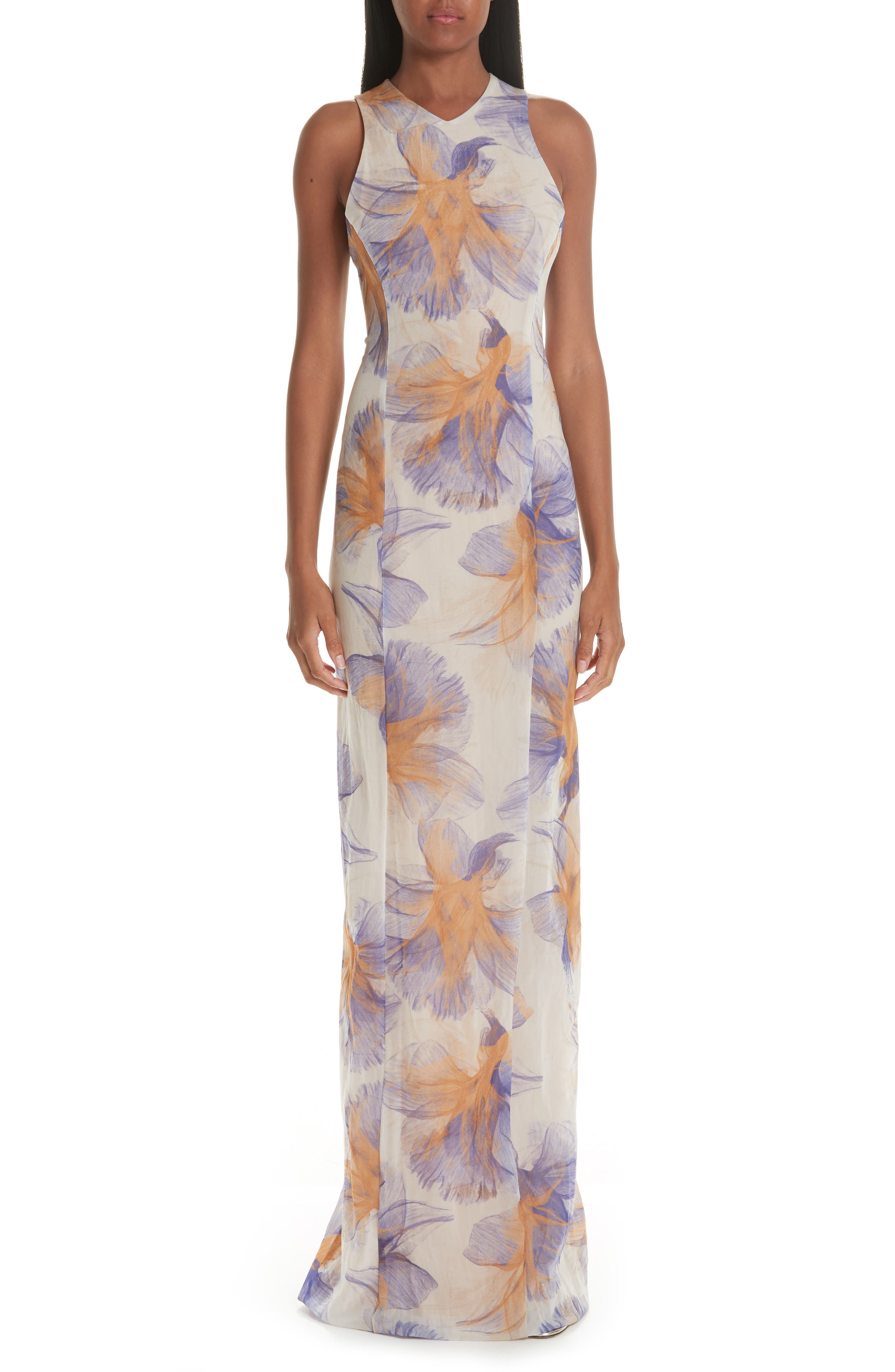 Galvan Abstract Floral Print Gown, US / 44 FR - Ivory
