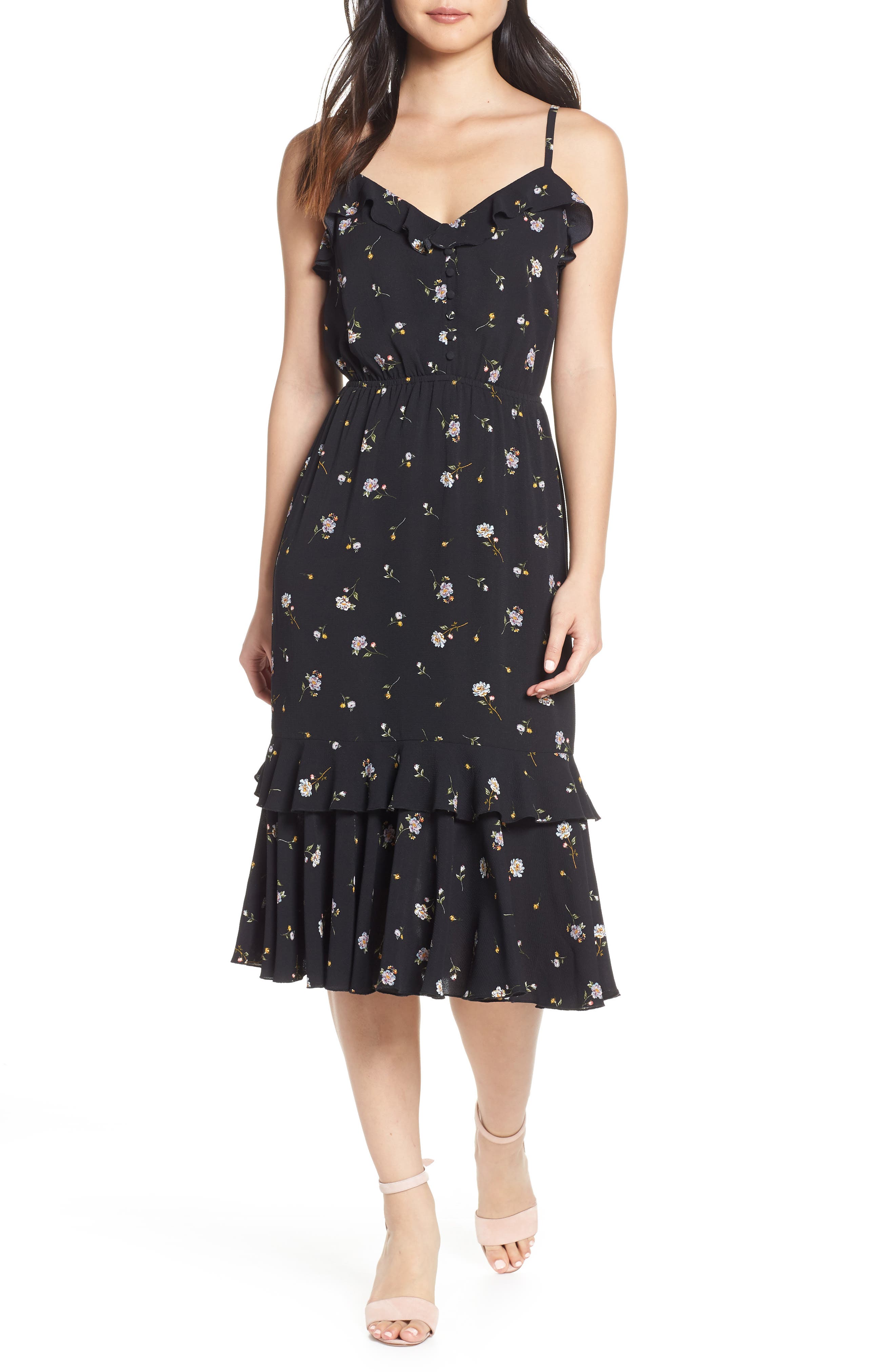 Ali & Jay Cloud Steps Floral Midi Dress, Black