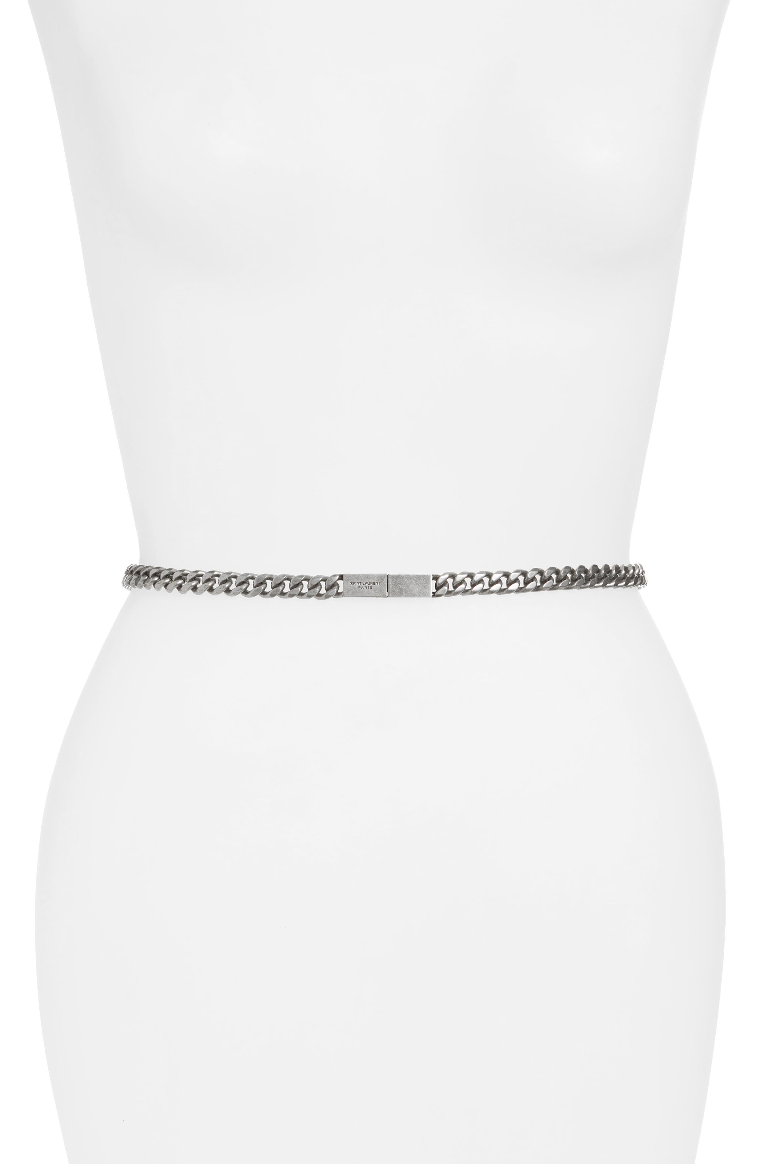 Saint Laurent Fine Chain Belt, Aged Silver Brosse
