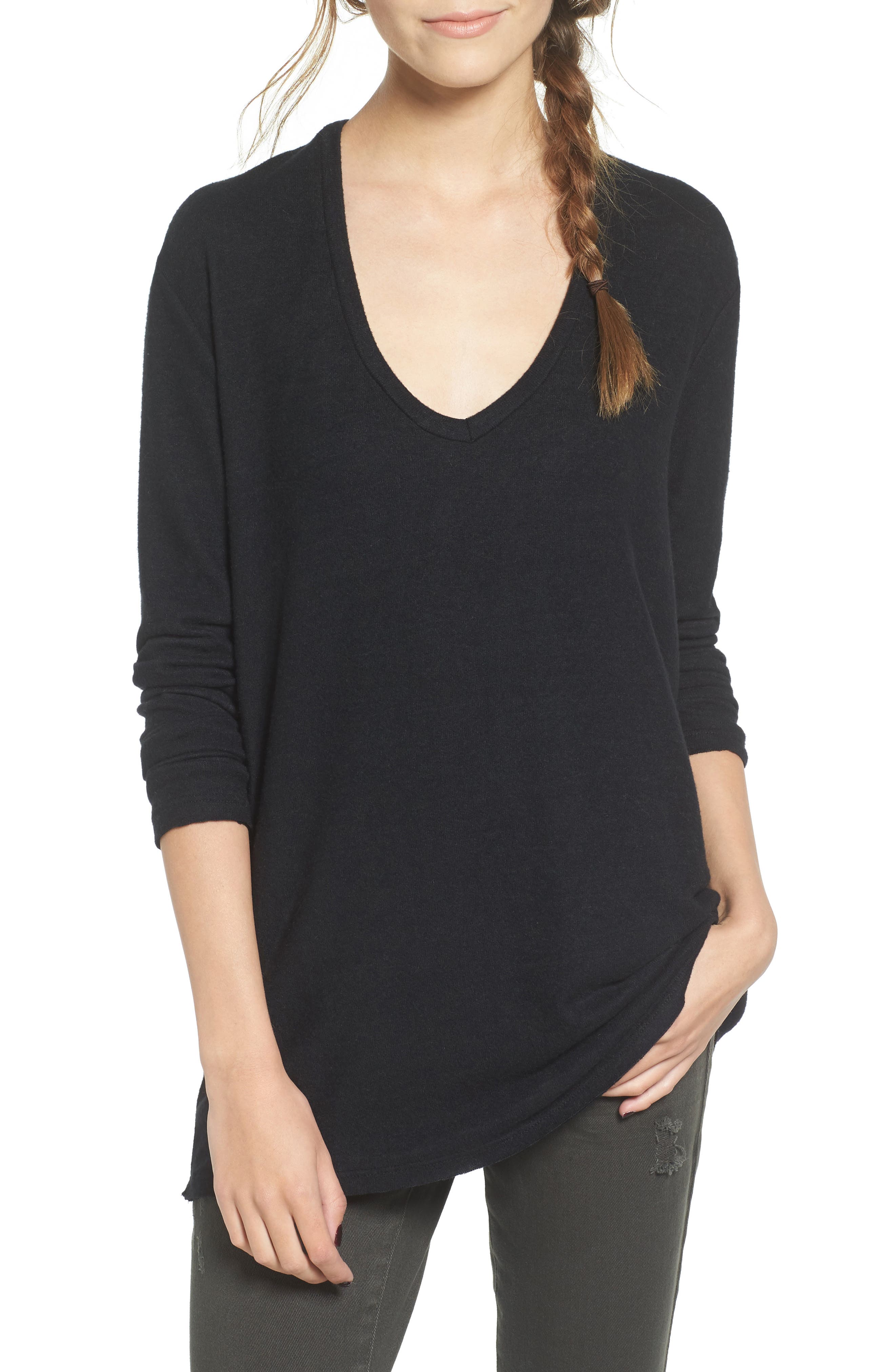 V-Neck Long Sleeve Sweater,
                        Main,
                        color, BLACK ROCK