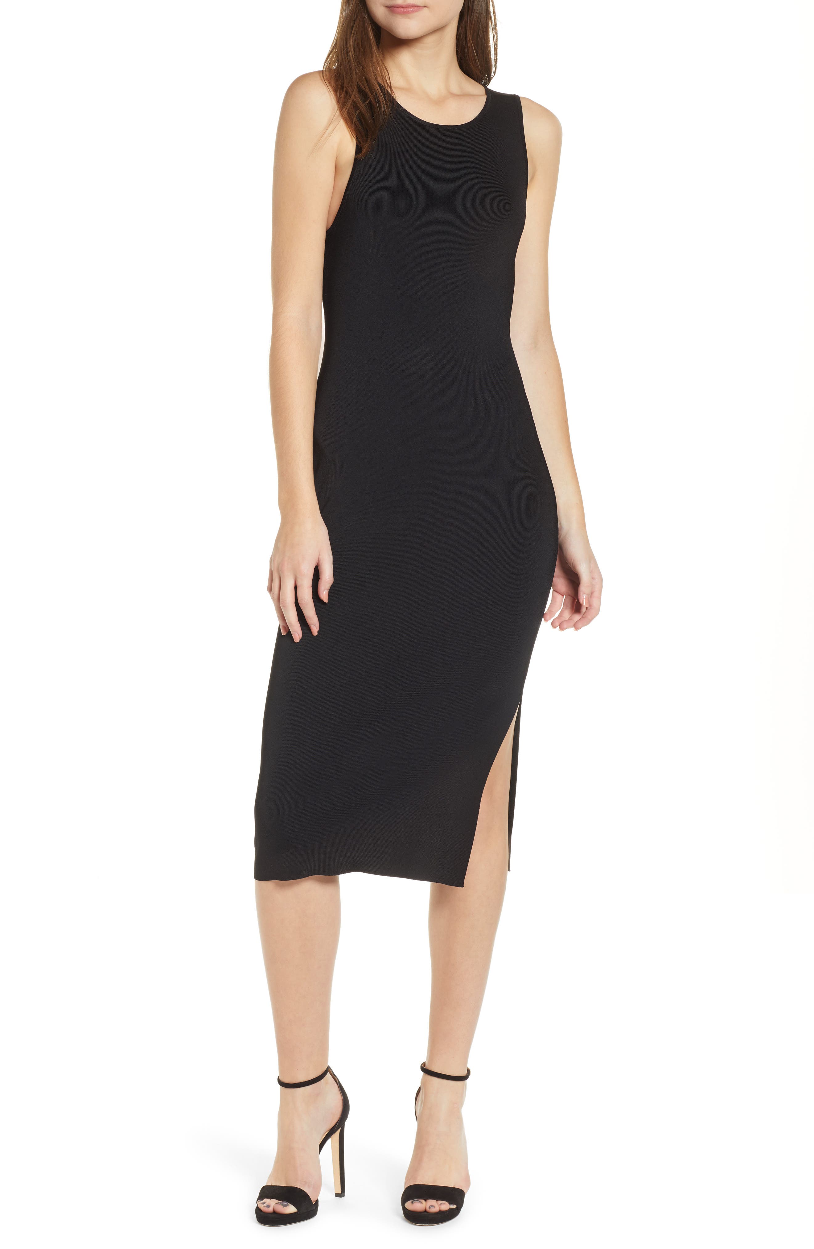 Chelsea28 Side Slit Midi Tank Dress, Black
