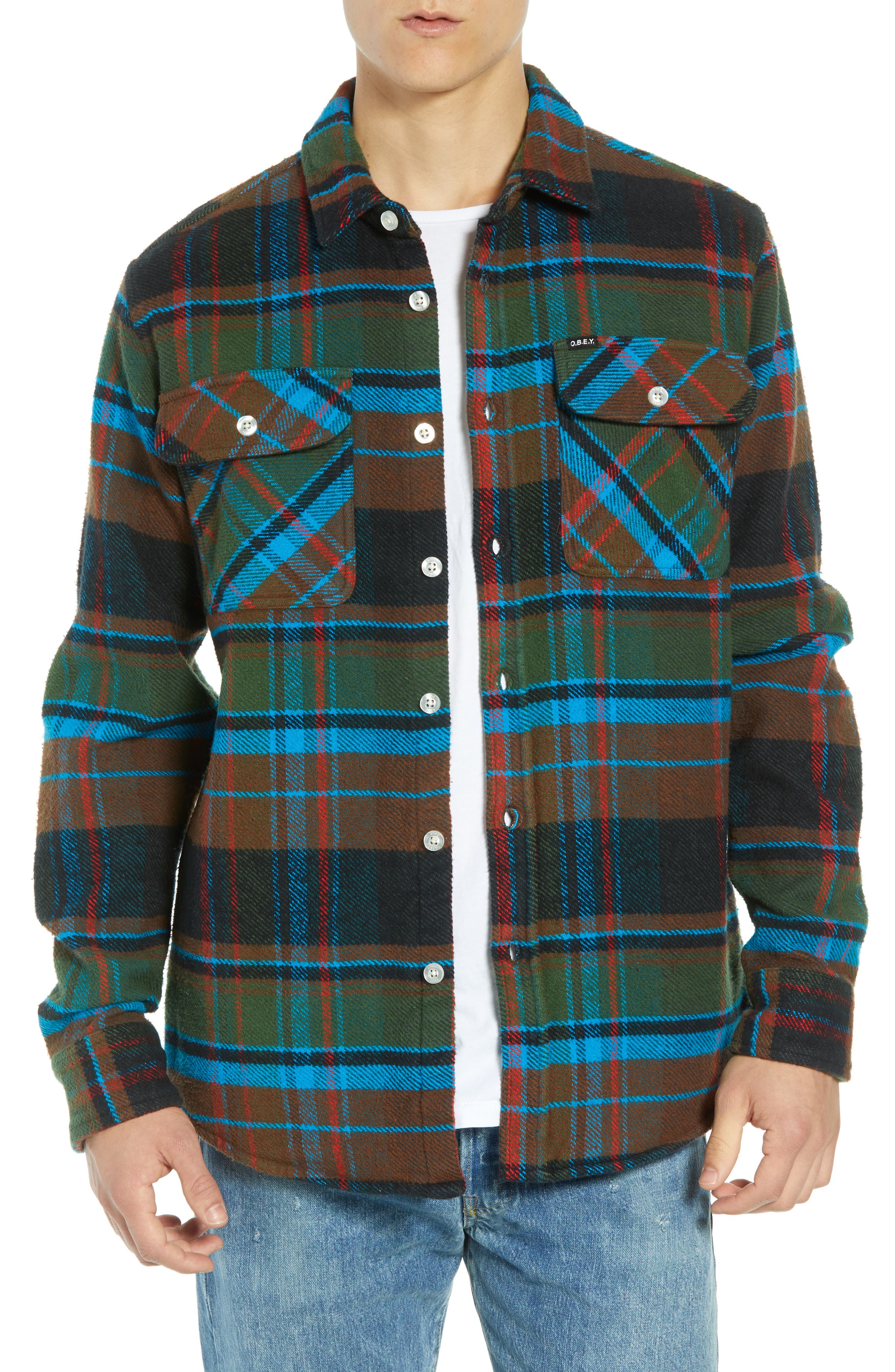 Obey Homebound Heavy Plaid Flannel Shirt Jacket, Green