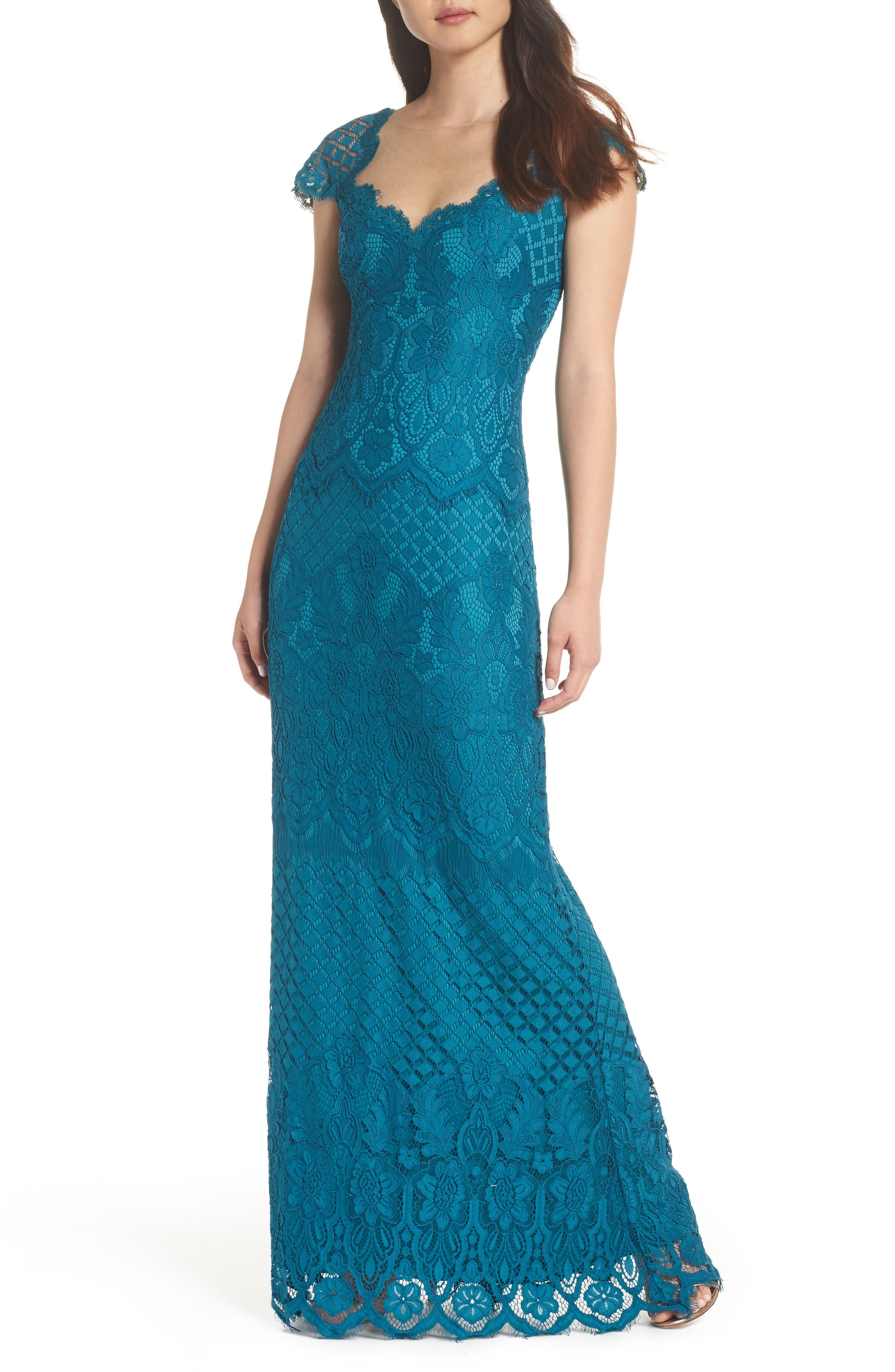 Tadashi Shoji Lace Gown, Blue/green