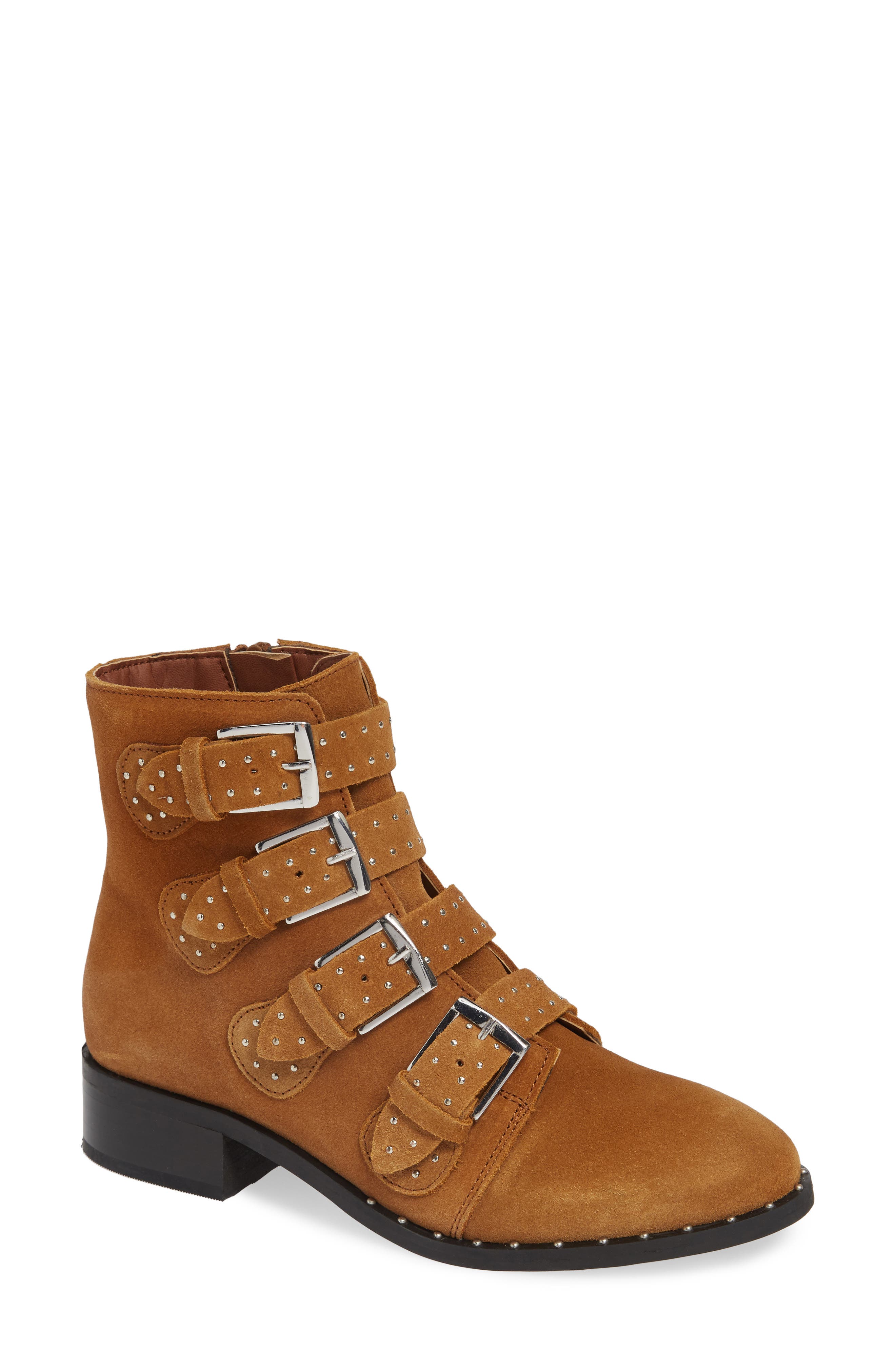 Black Suede Studio Layla Moto Bootie- Brown