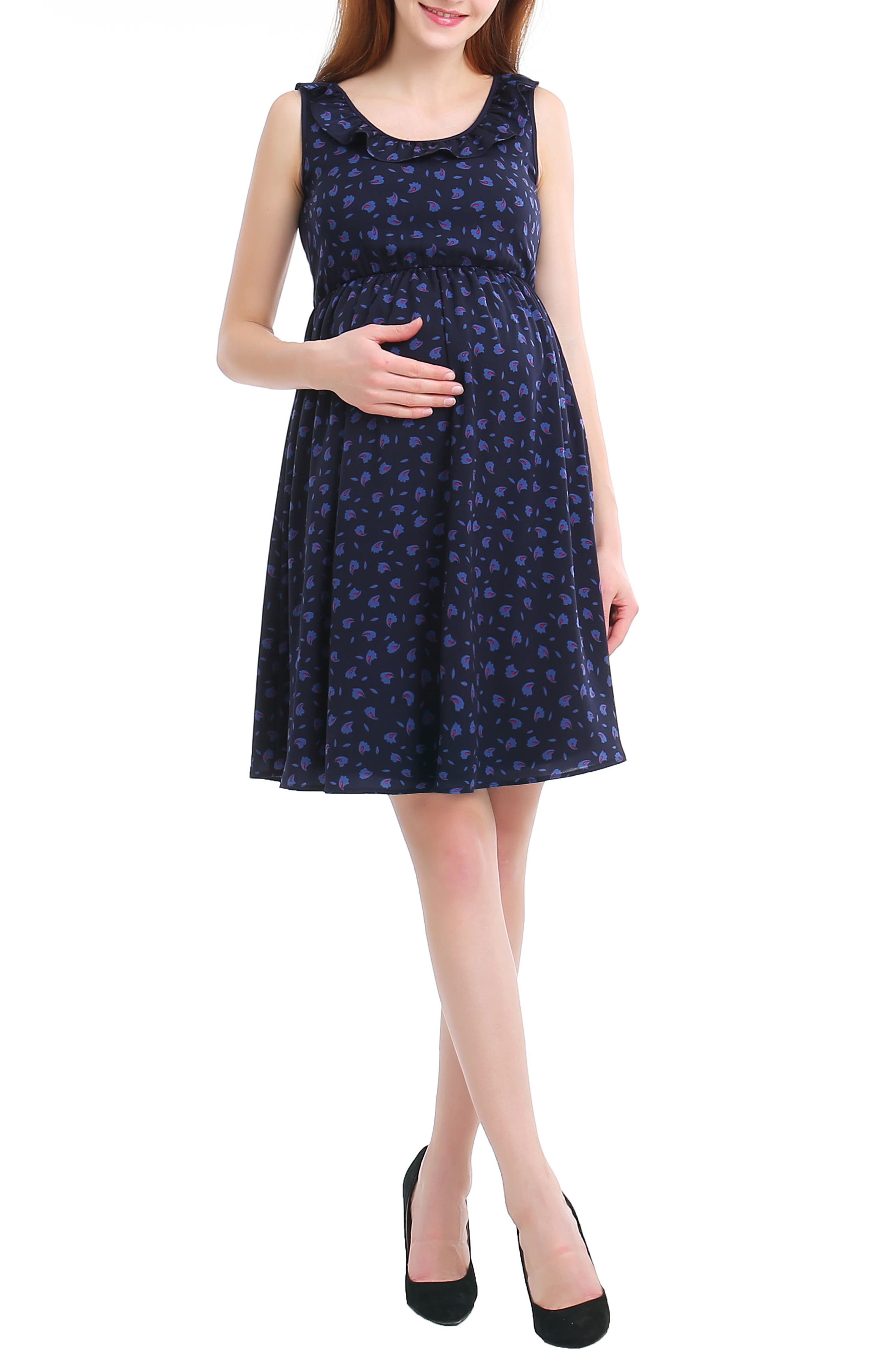 Kimi And Kai Brooke Print Skater Maternity Dress, Blue