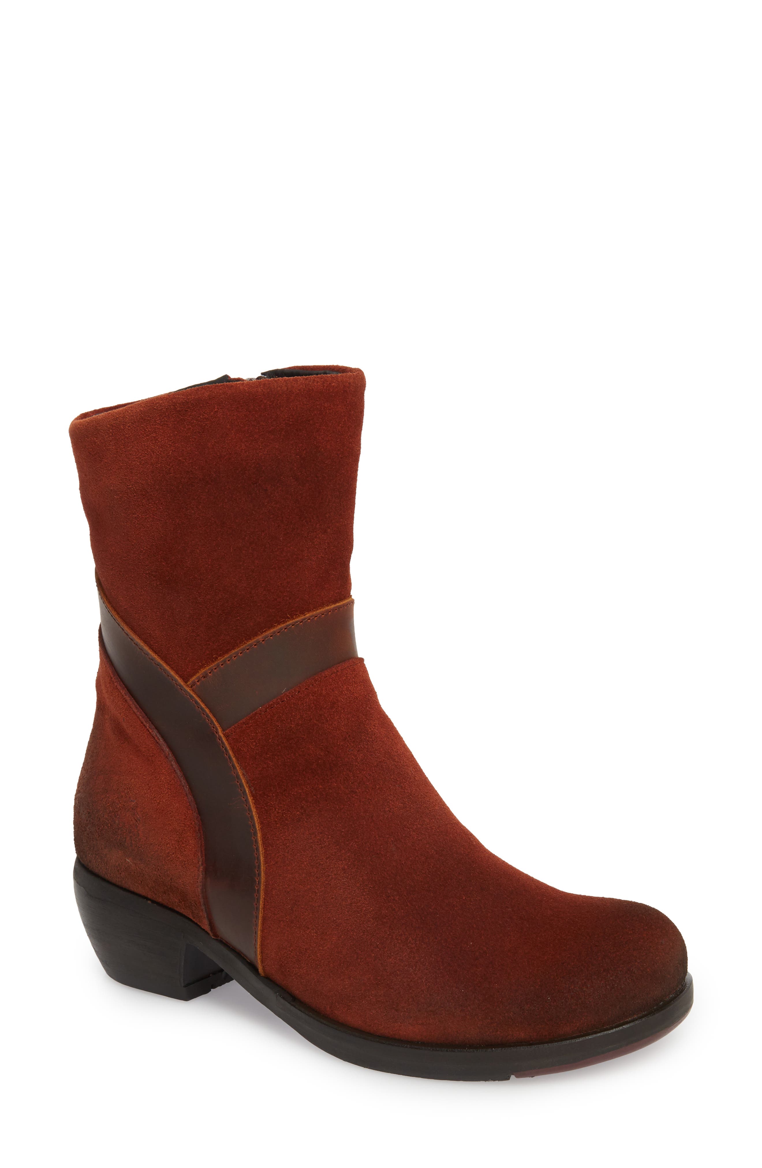 Fly London Mobu Mixed Media Bootie, Red