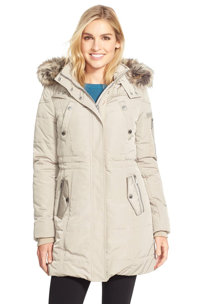 BCBGeneration Faux Fur Trim Hooded Quilted Coat | Nordstrom