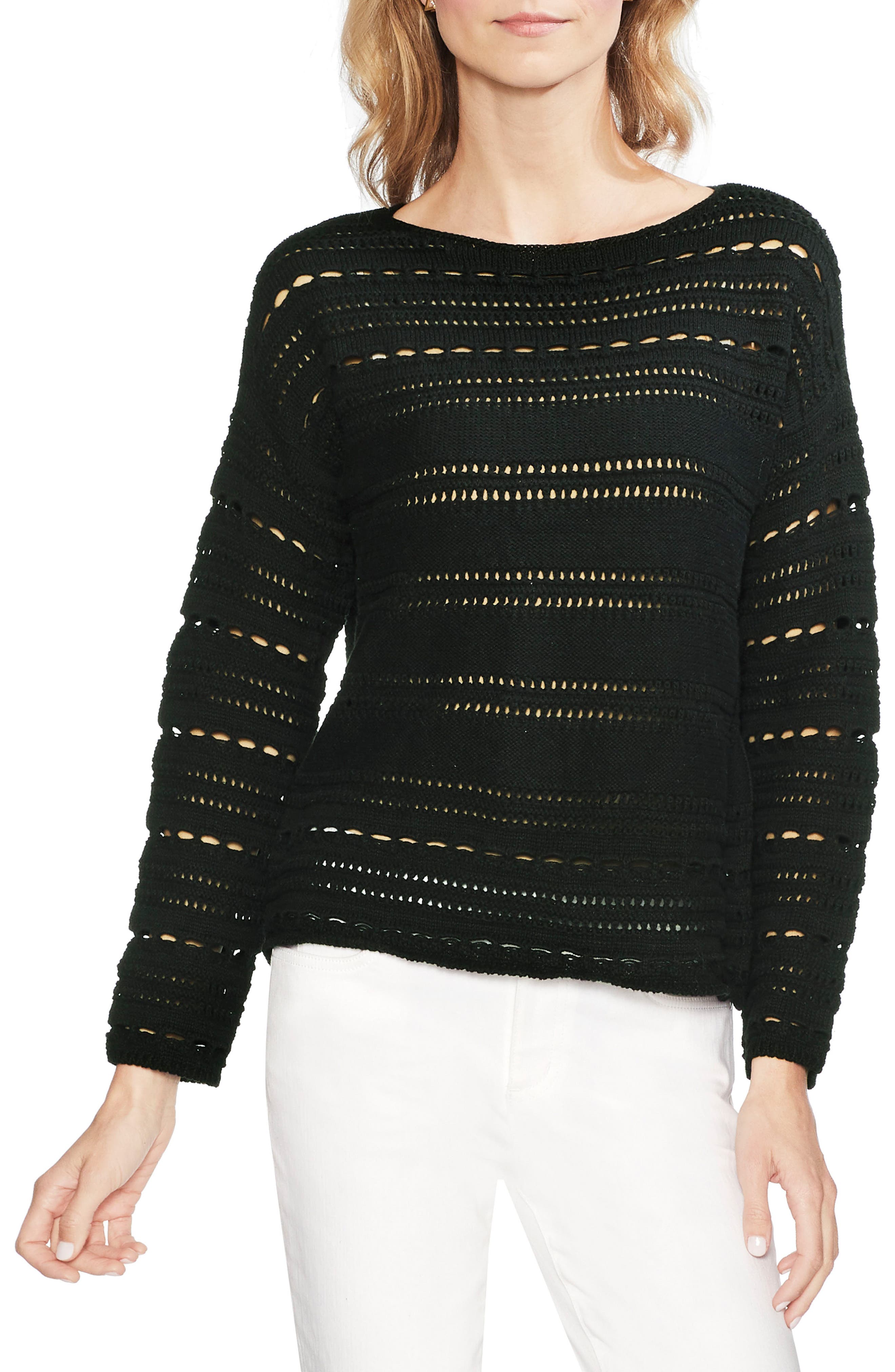 Vince Camuto Open Stitch Cotton Sweater, Black
