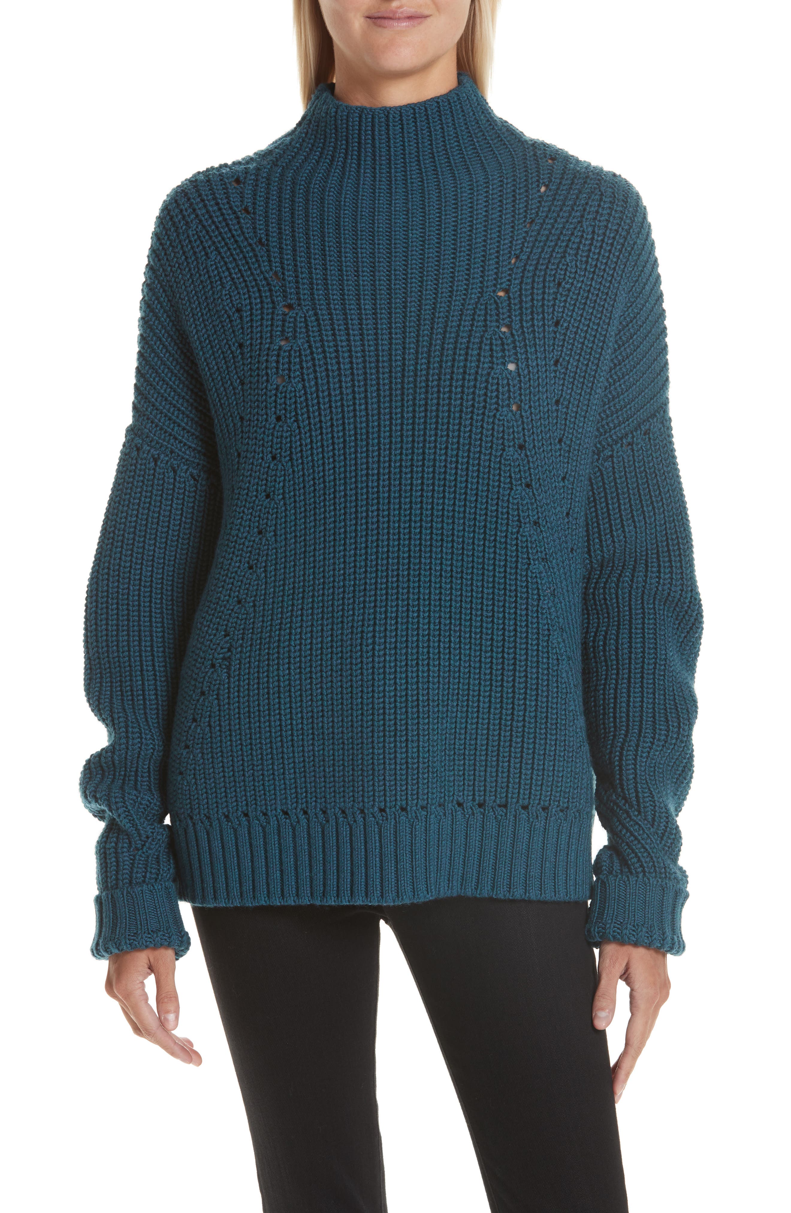 Grey Jason Wu Merino Wool Mock Neck Sweater, Green