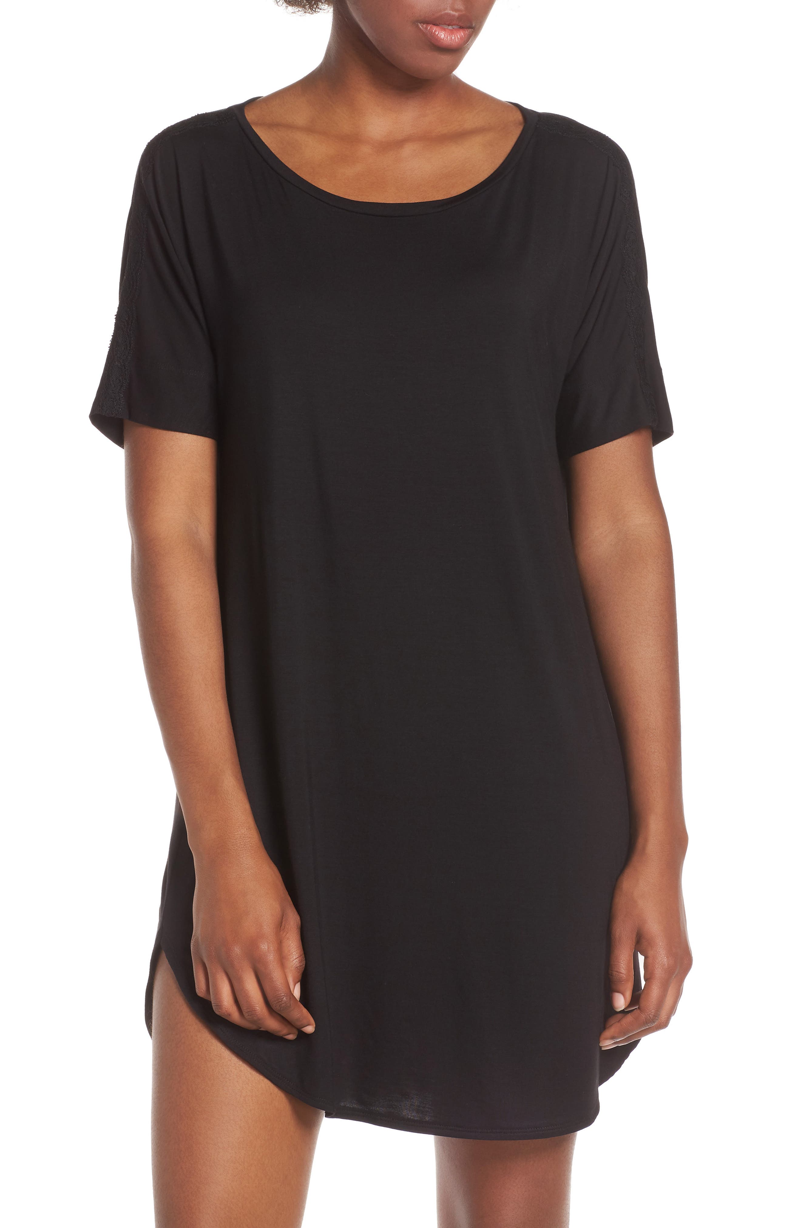 Natori Feathers Essential Sleep Shirt, Black