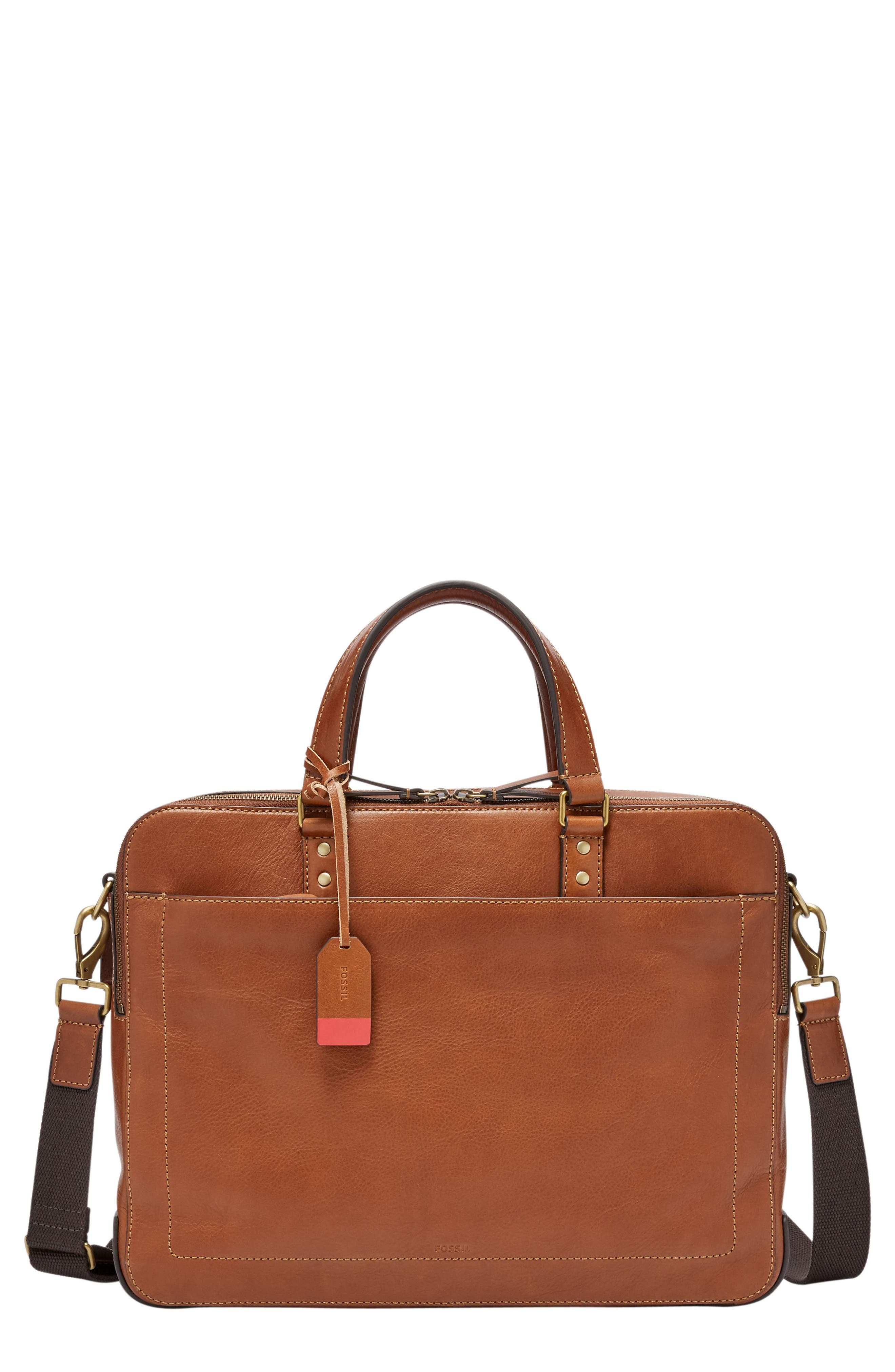UPC 762346341390 product image for Men's Fossil Defender Leather Briefcase - Brown | upcitemdb.com