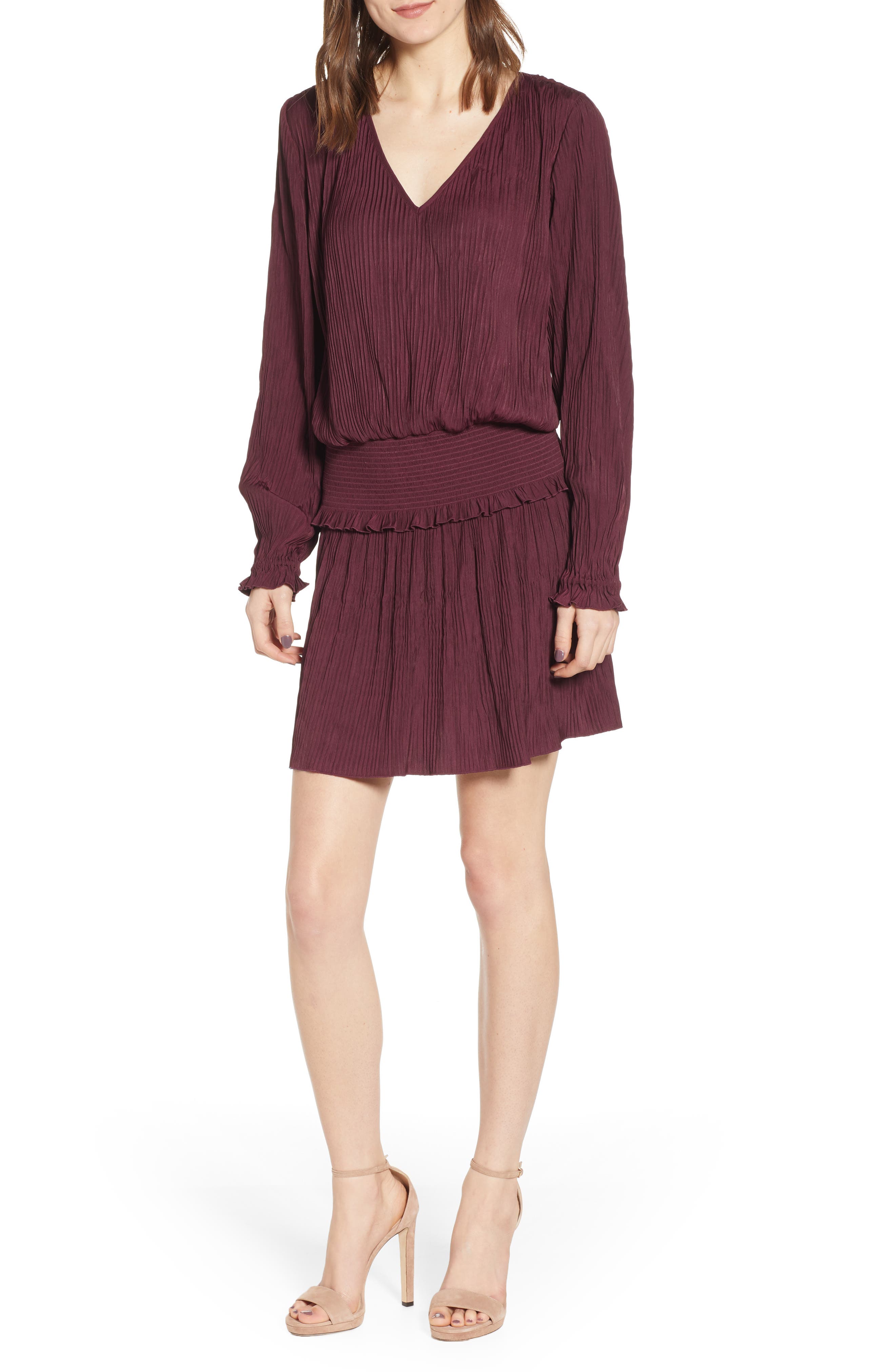 Chelsea28 Smock Waist Crinkle Dress, Burgundy