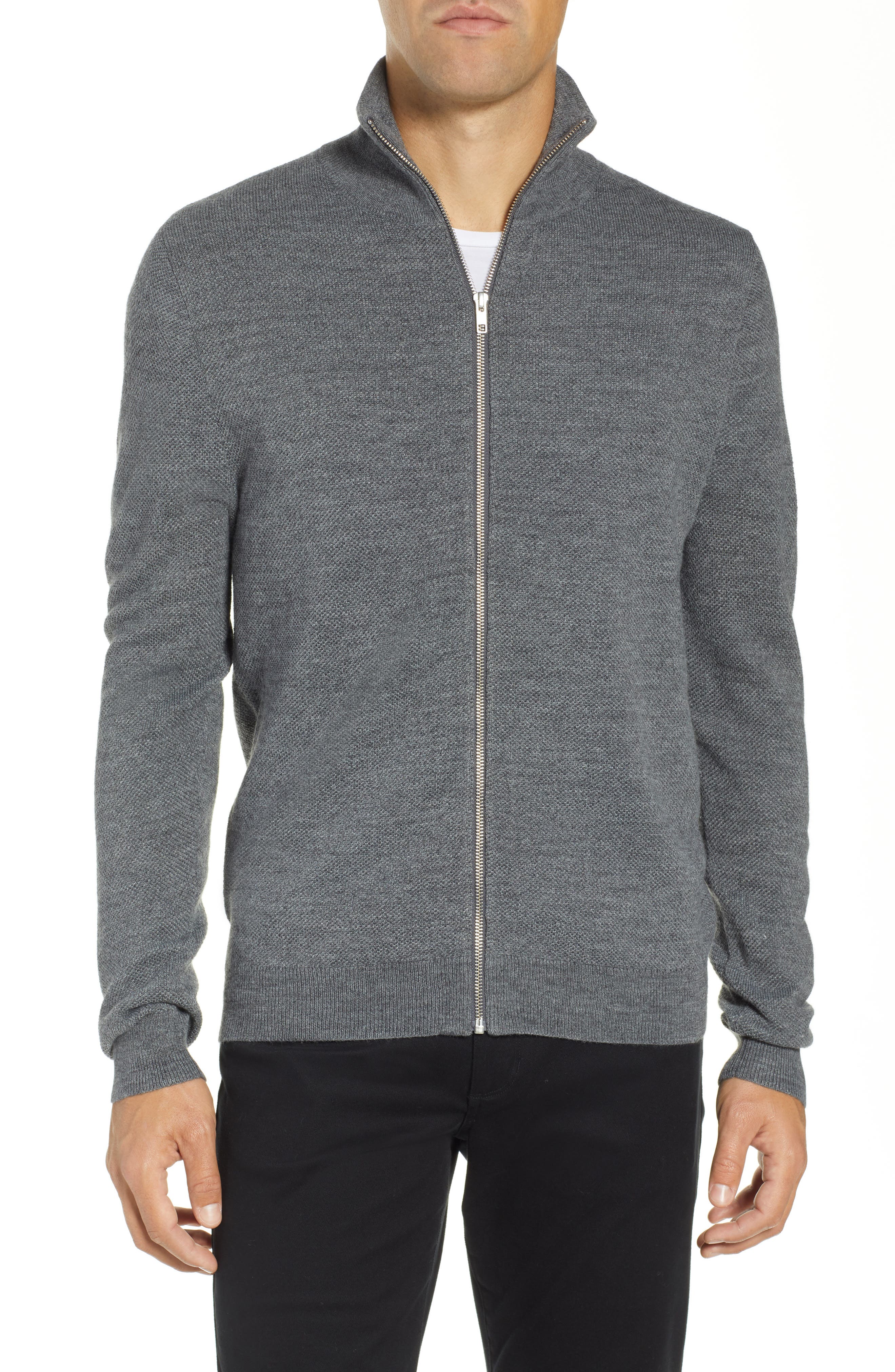 Calibrate Merino Wool Blend Zip Front Cardigan, Grey