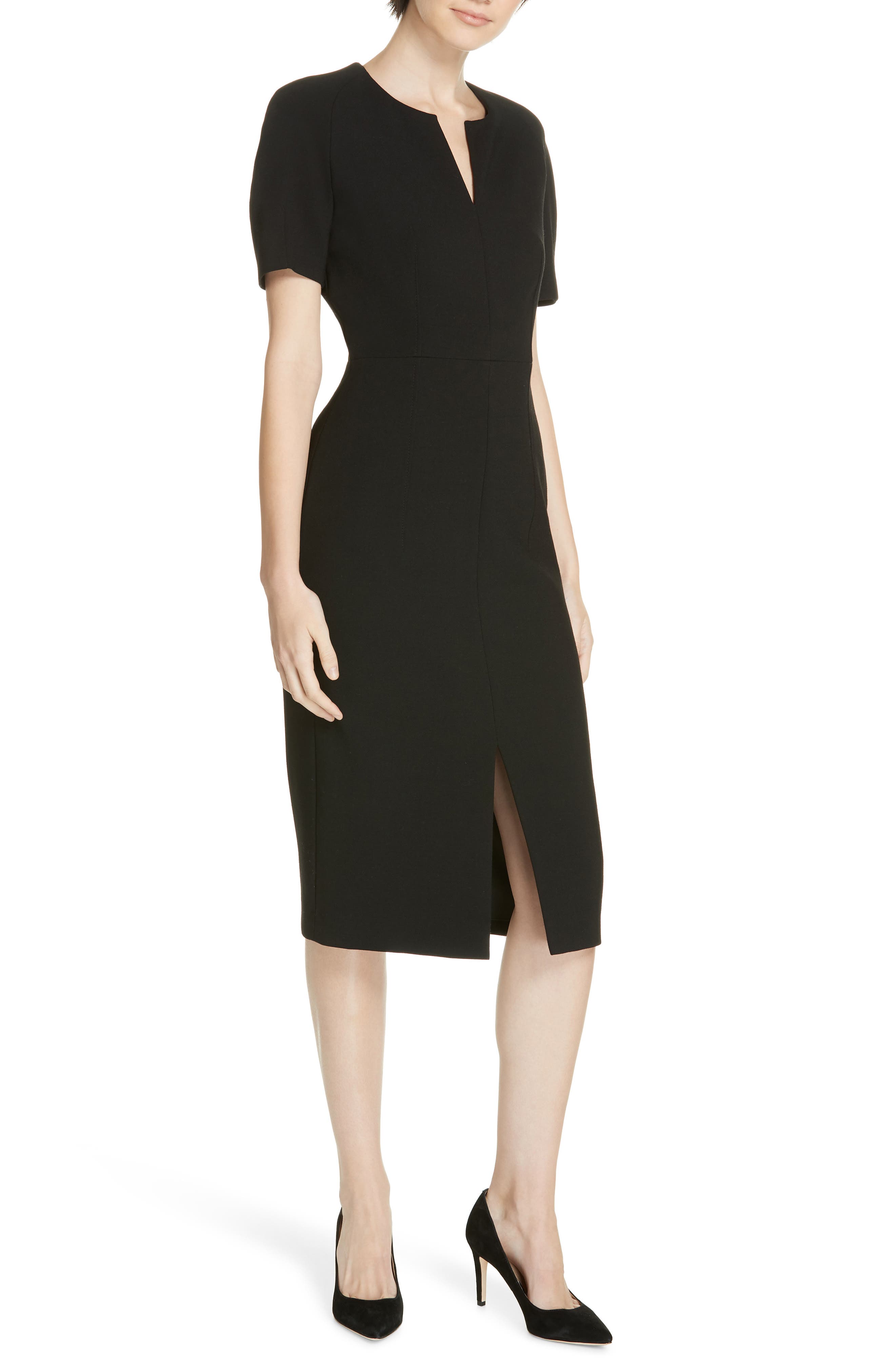 Boss Darera Short Sleeve Ponte Sheath Dress, Size Black
