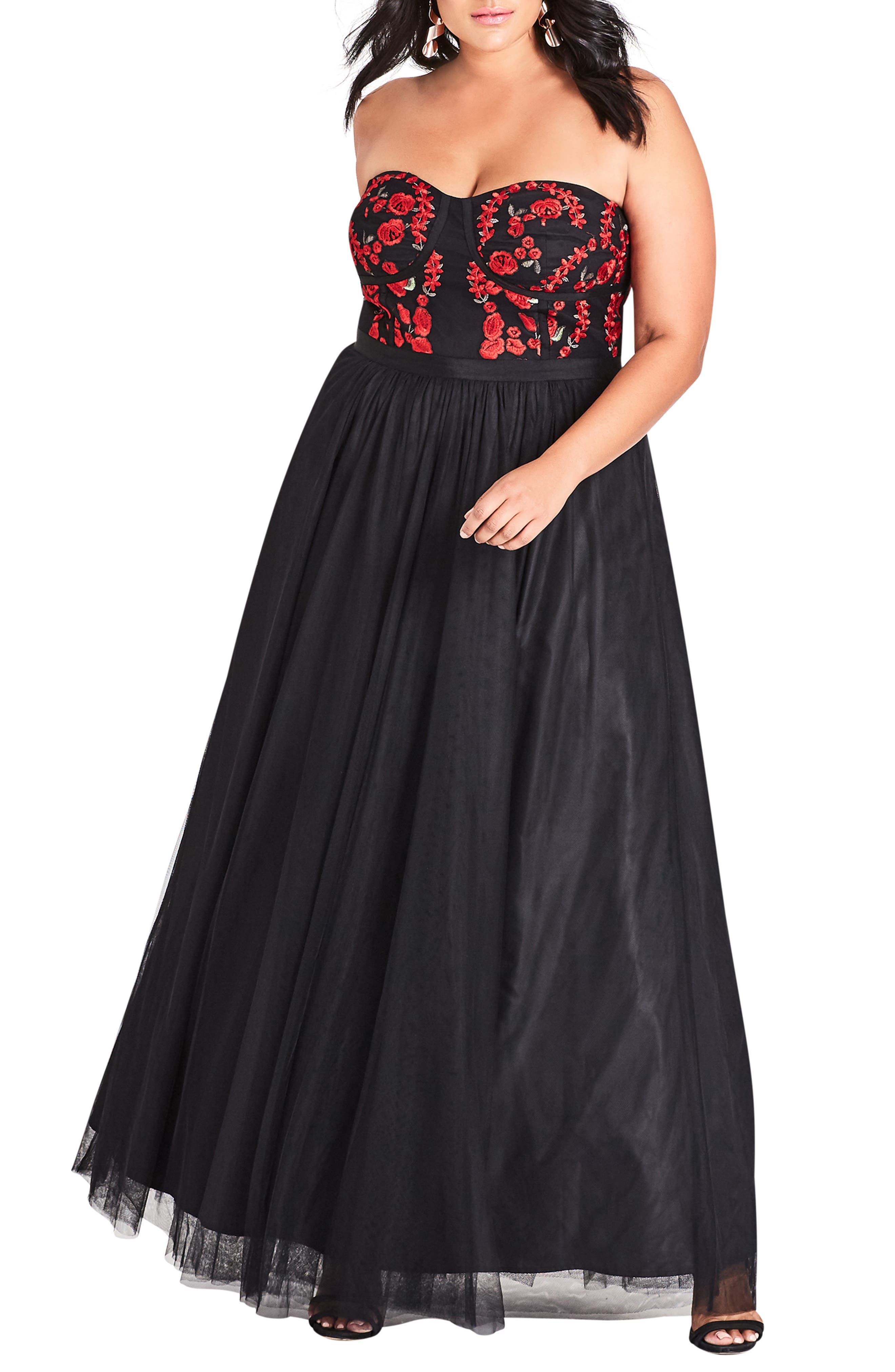 Plus Size City Chic Dolce Strapless Maxi Dress, Black