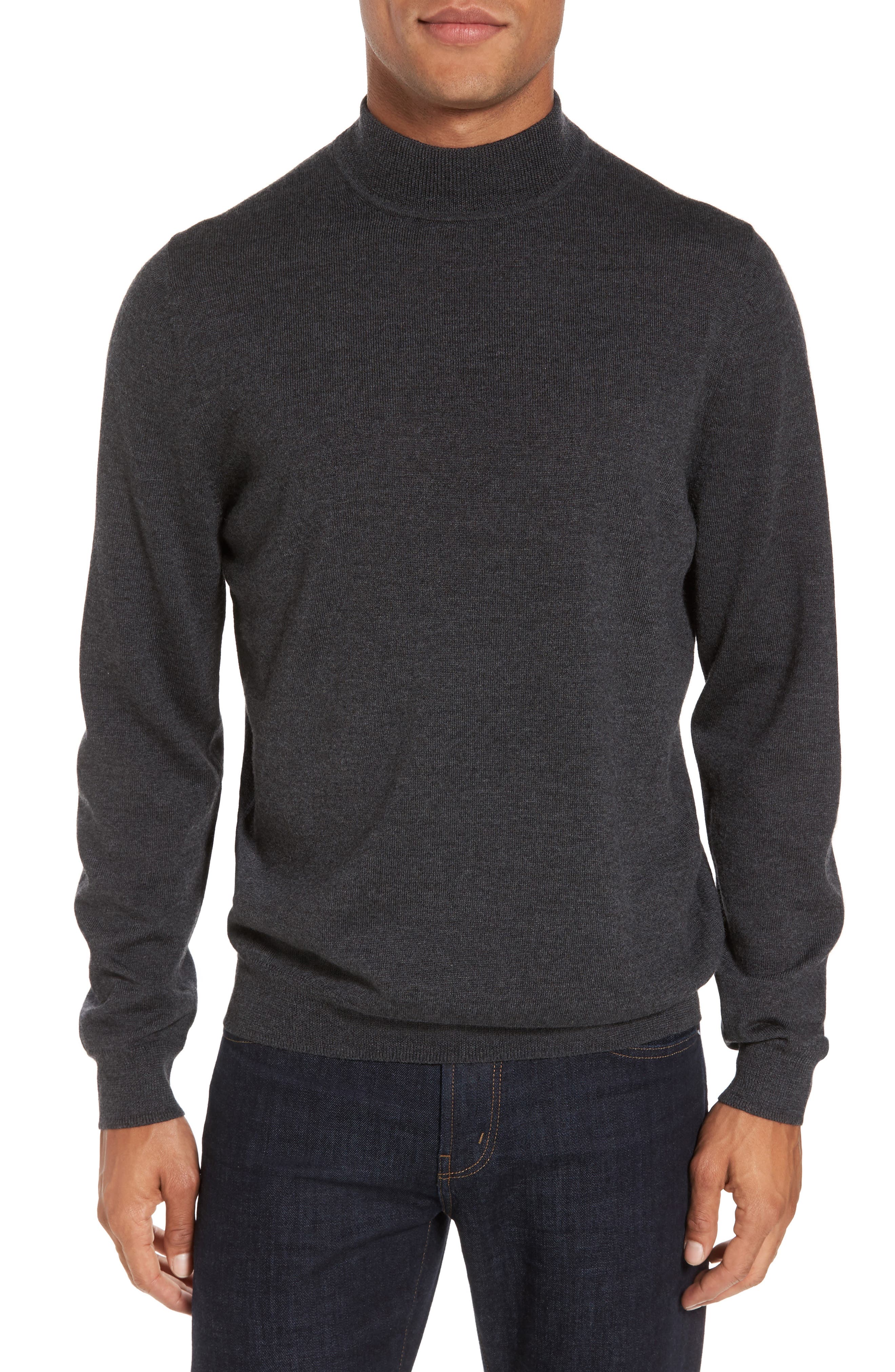 Nordstrom Shop Mock Neck Merino Wool Sweater, Grey