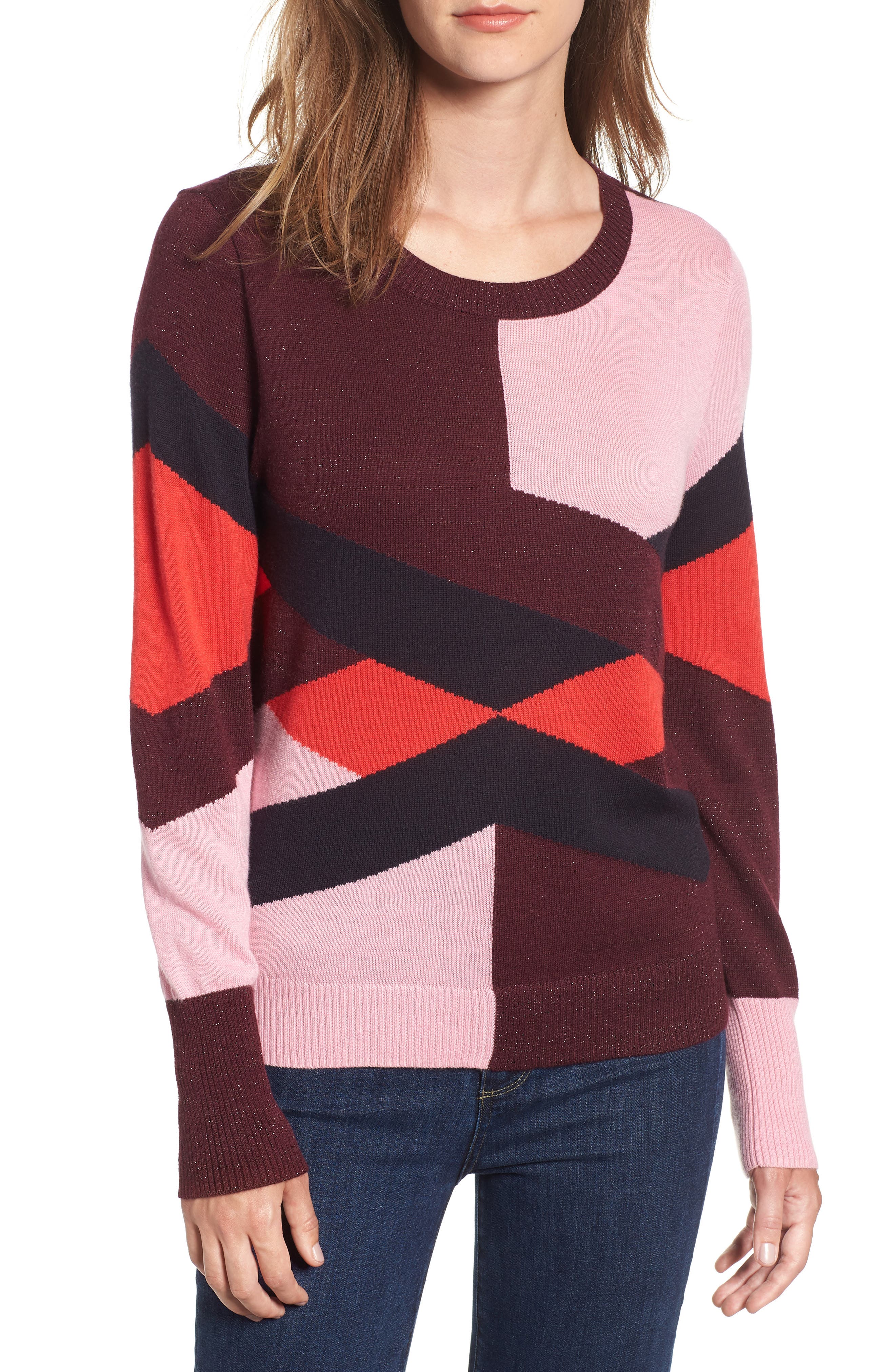Chelsea28 Intarsia Sweater, Pink
