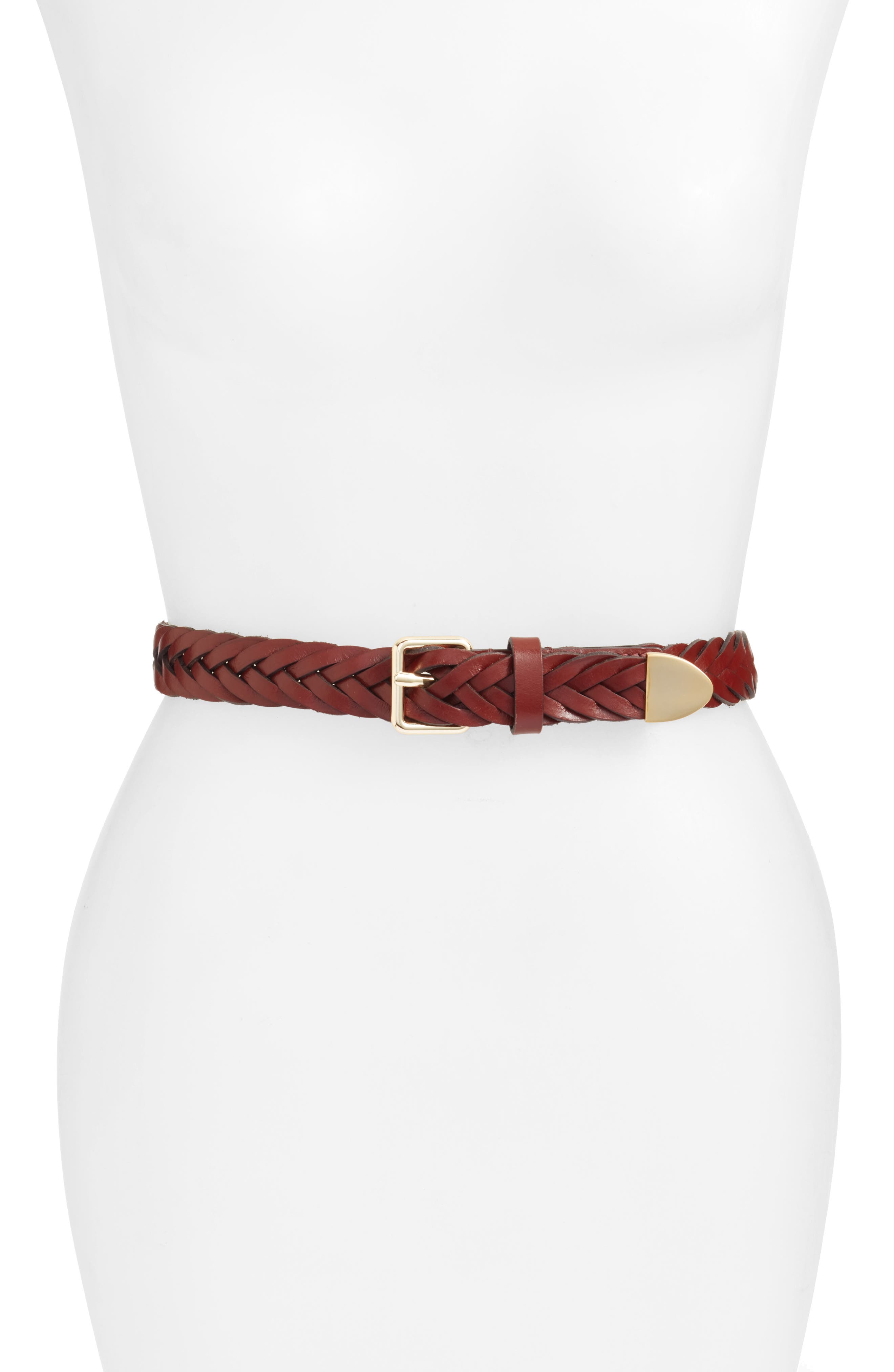 Rebecca Minkoff Braided Leather Belt, Luggage / Pol Gold
