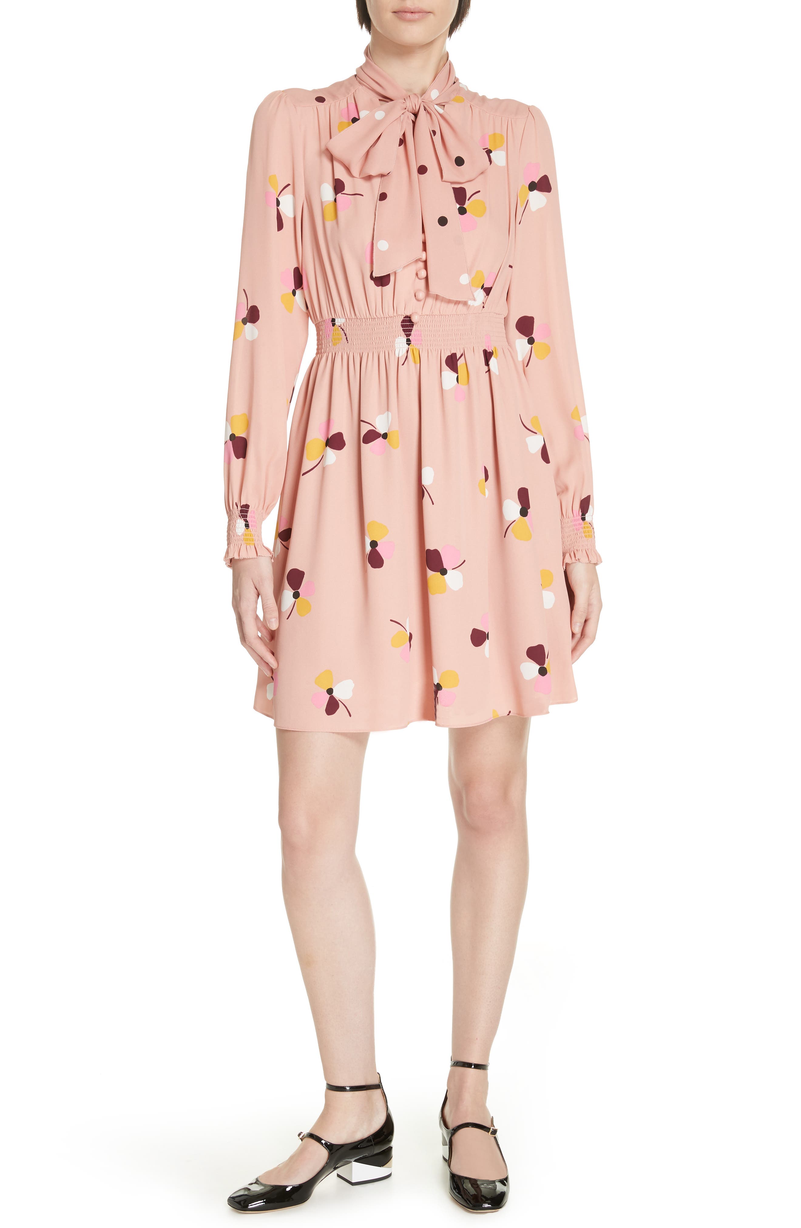 Kate Spade New York Dusk Buds Print Tie Neck Dress, Pink