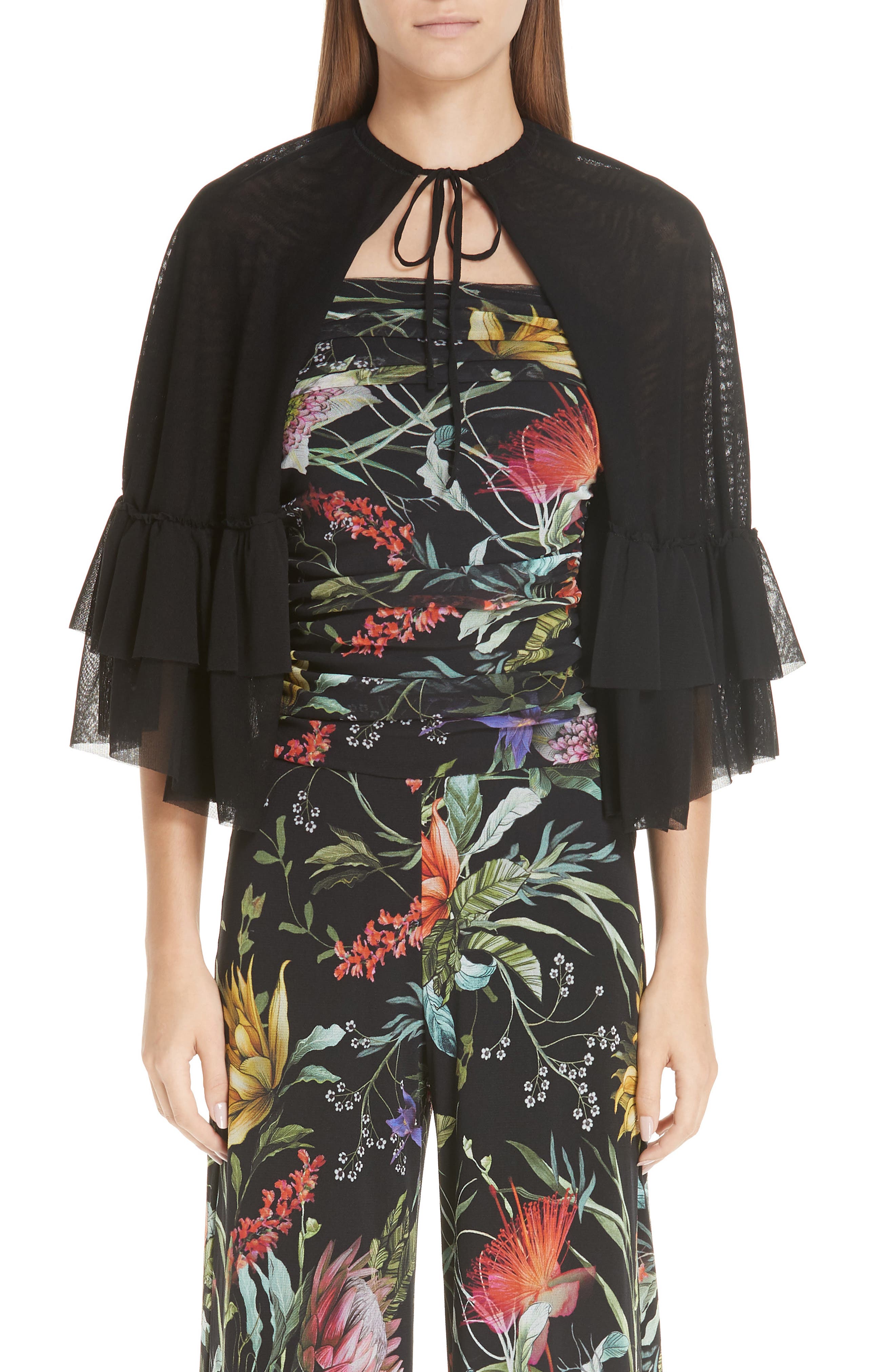 Fuzzi Ruffle Tulle Capelet, Black