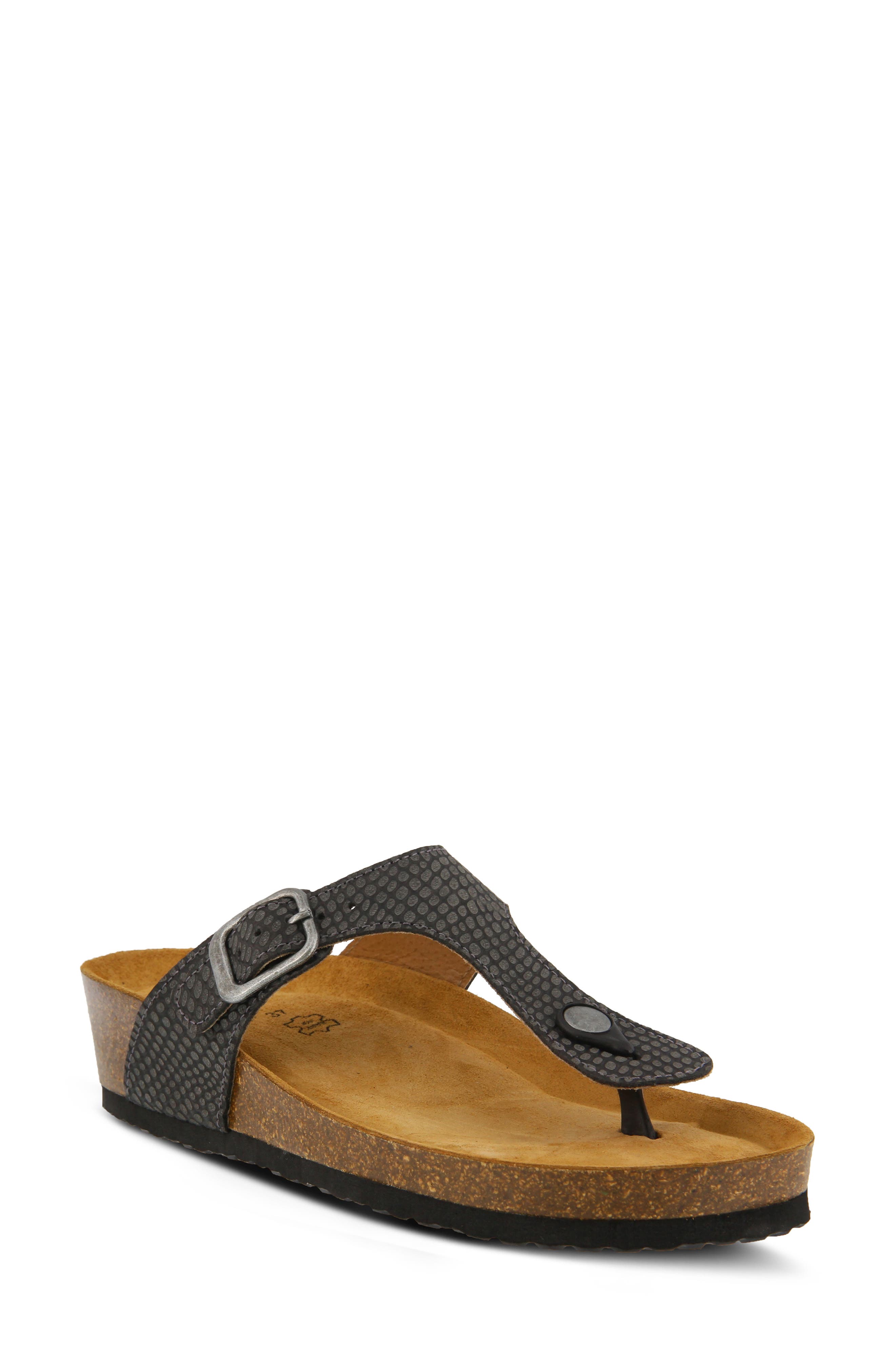 Spring Step Women's Estelle Flat Sandal - Snake Embossed Leather Thong Sandal With Cork Wedge