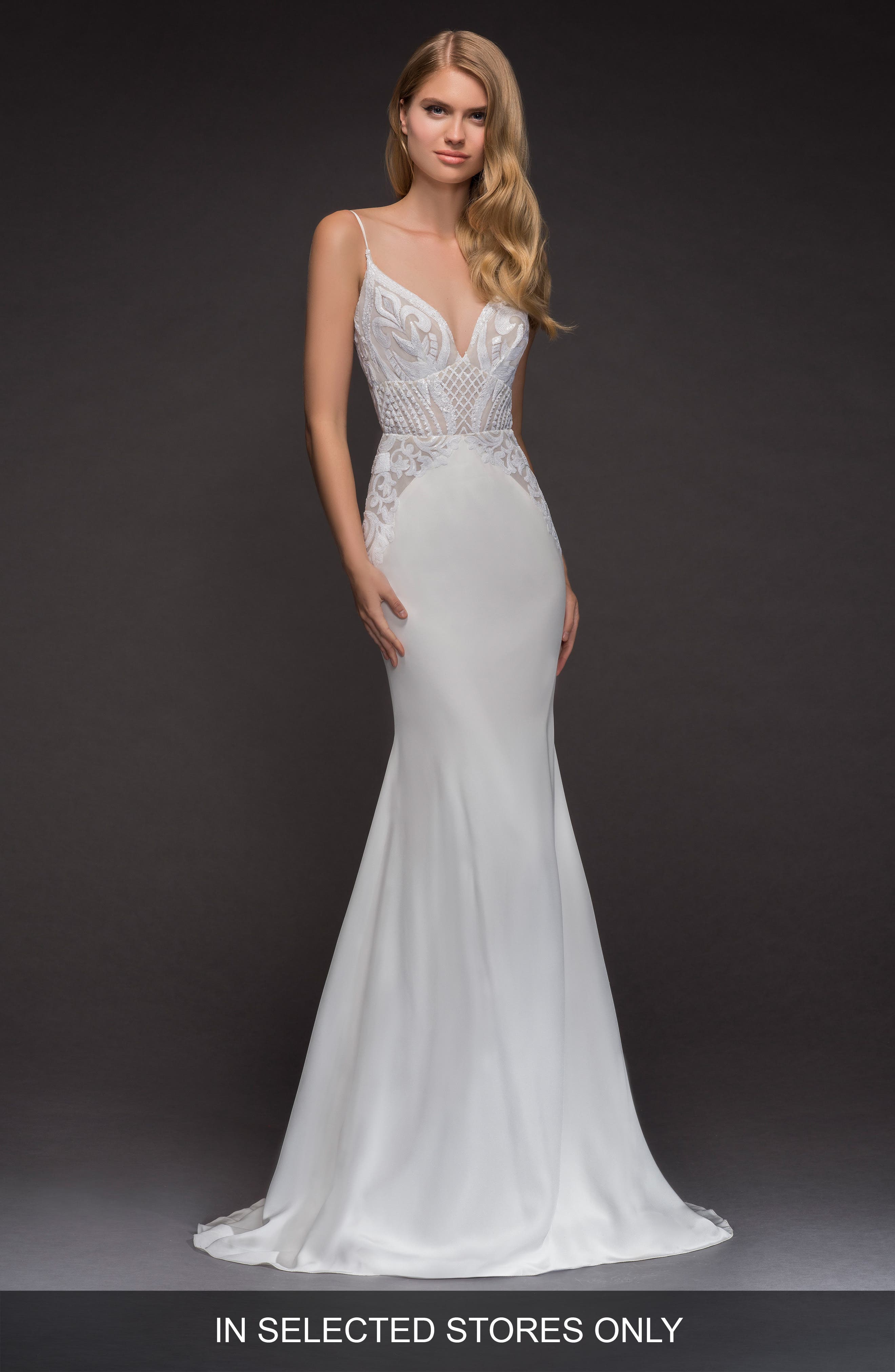 Blush By Hayley Paige Xenia Beaded Crepe Mermaid Gown