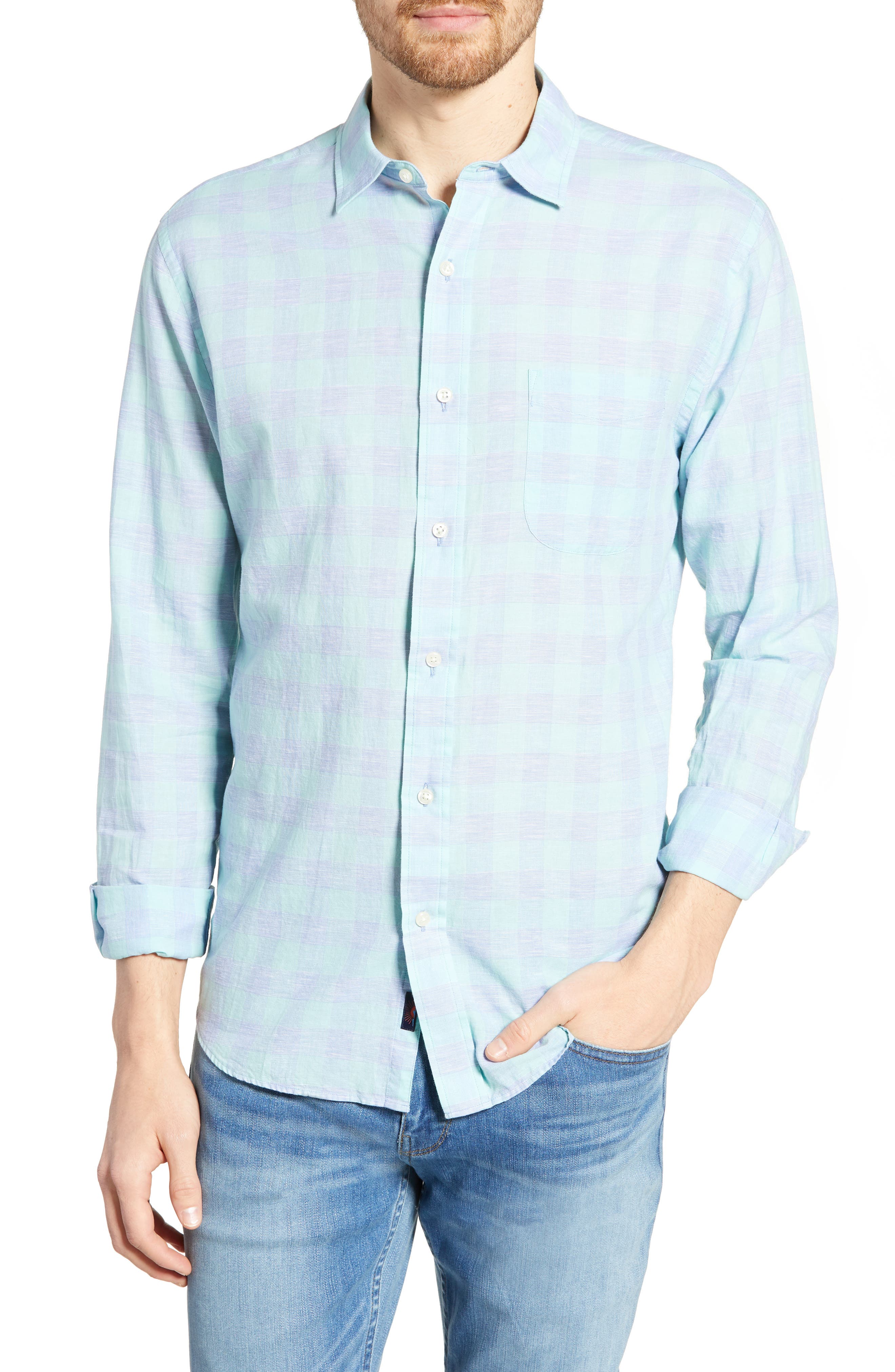 Faherty Summer Regular Fit Stretch Sport Shirt, Blue/green