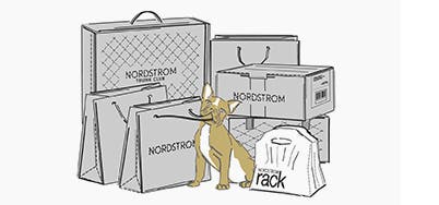 Illustration of woman with shopping bags and boxes.