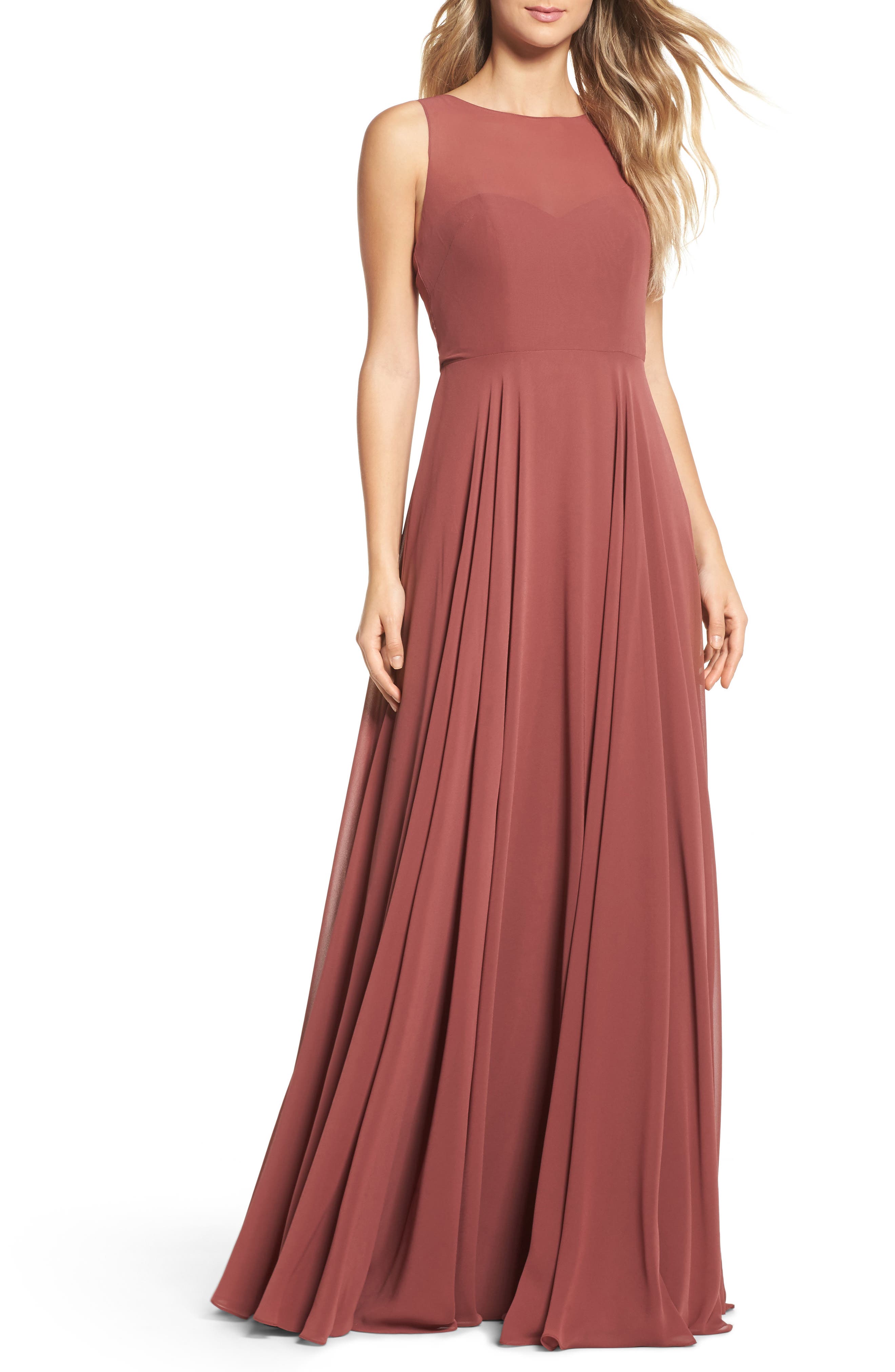 Jenny Yoo Elizabeth Chiffon Gown, Brown