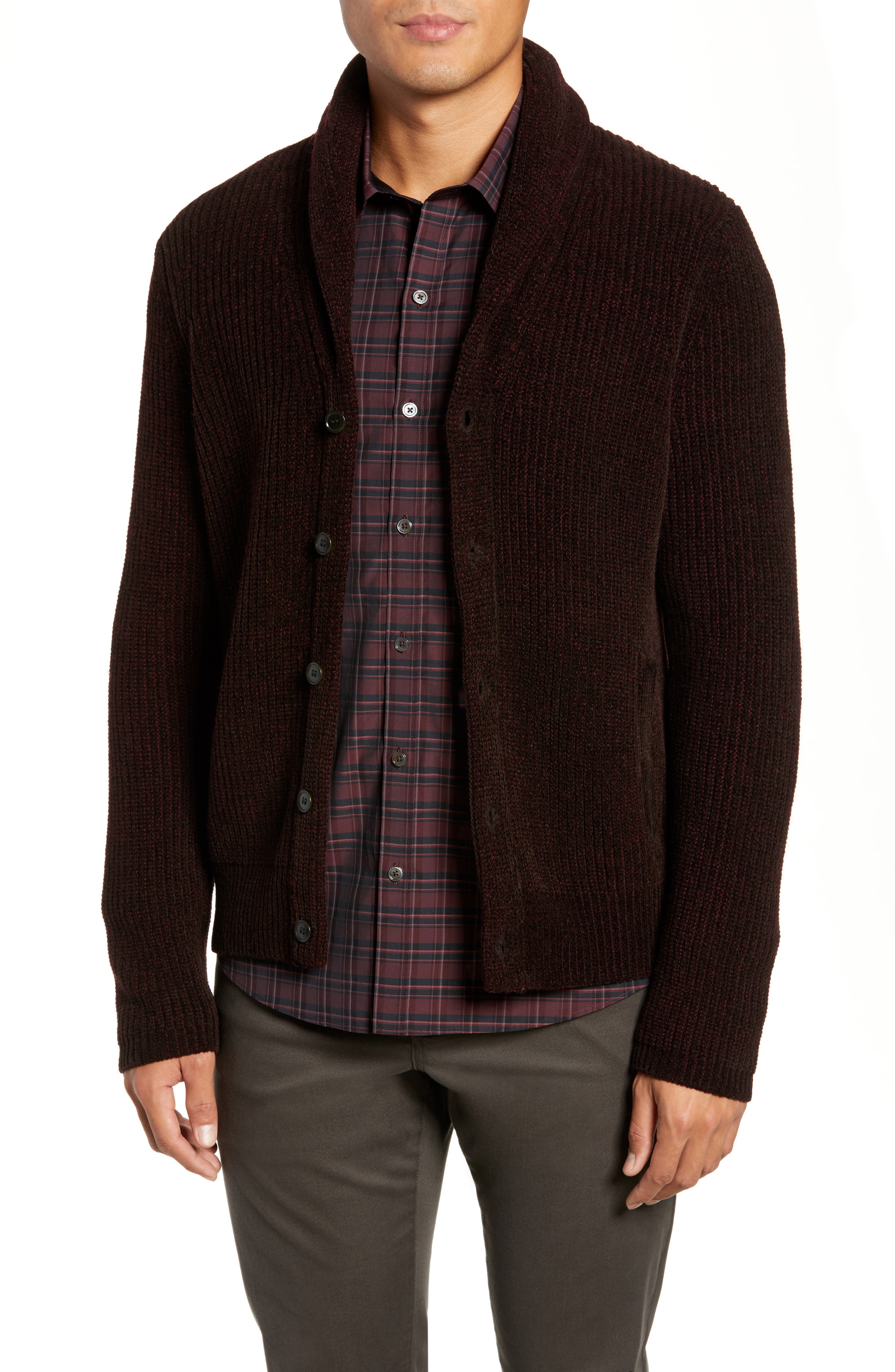 Zachary Prell Quincy Regular Fit Shawl Collar Cardigan, Brown