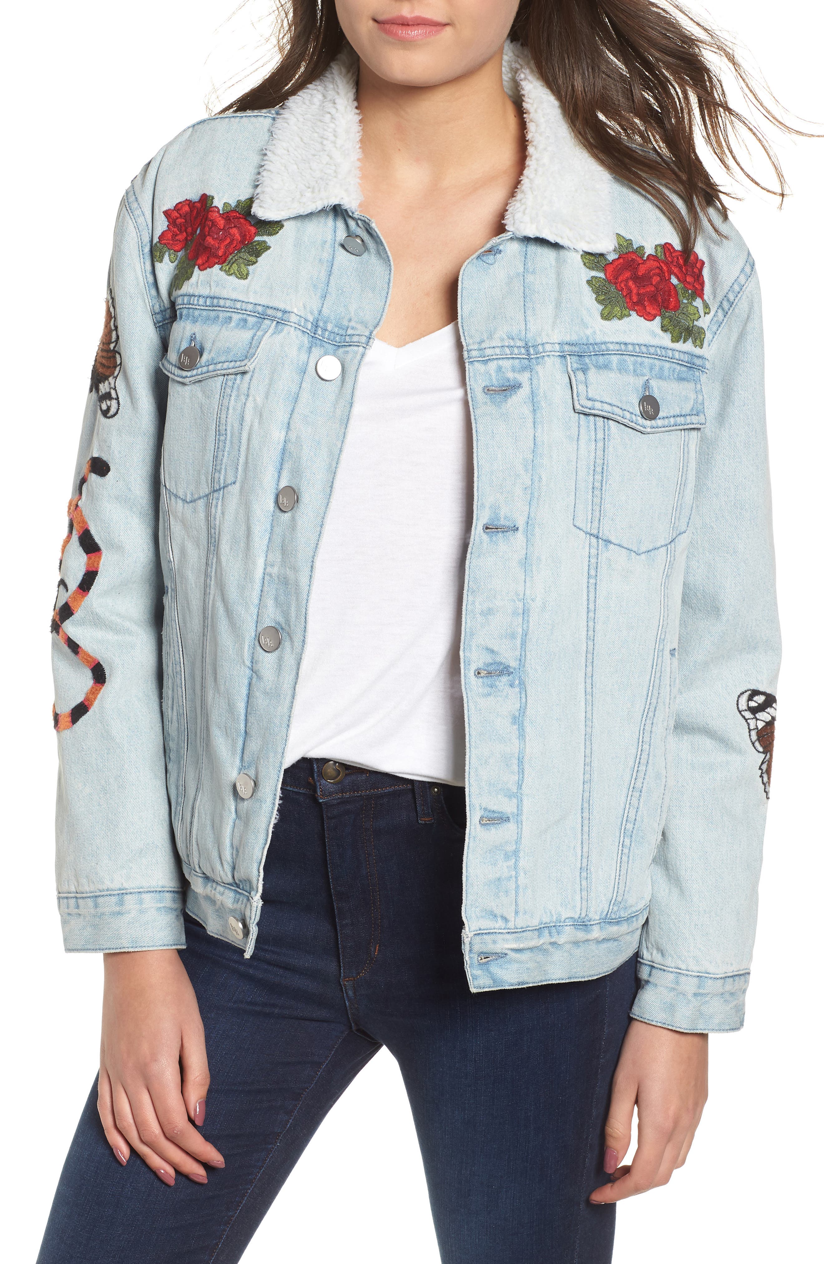 Kendall + Kylie Fleece Lined Trucker Jacket, Blue
