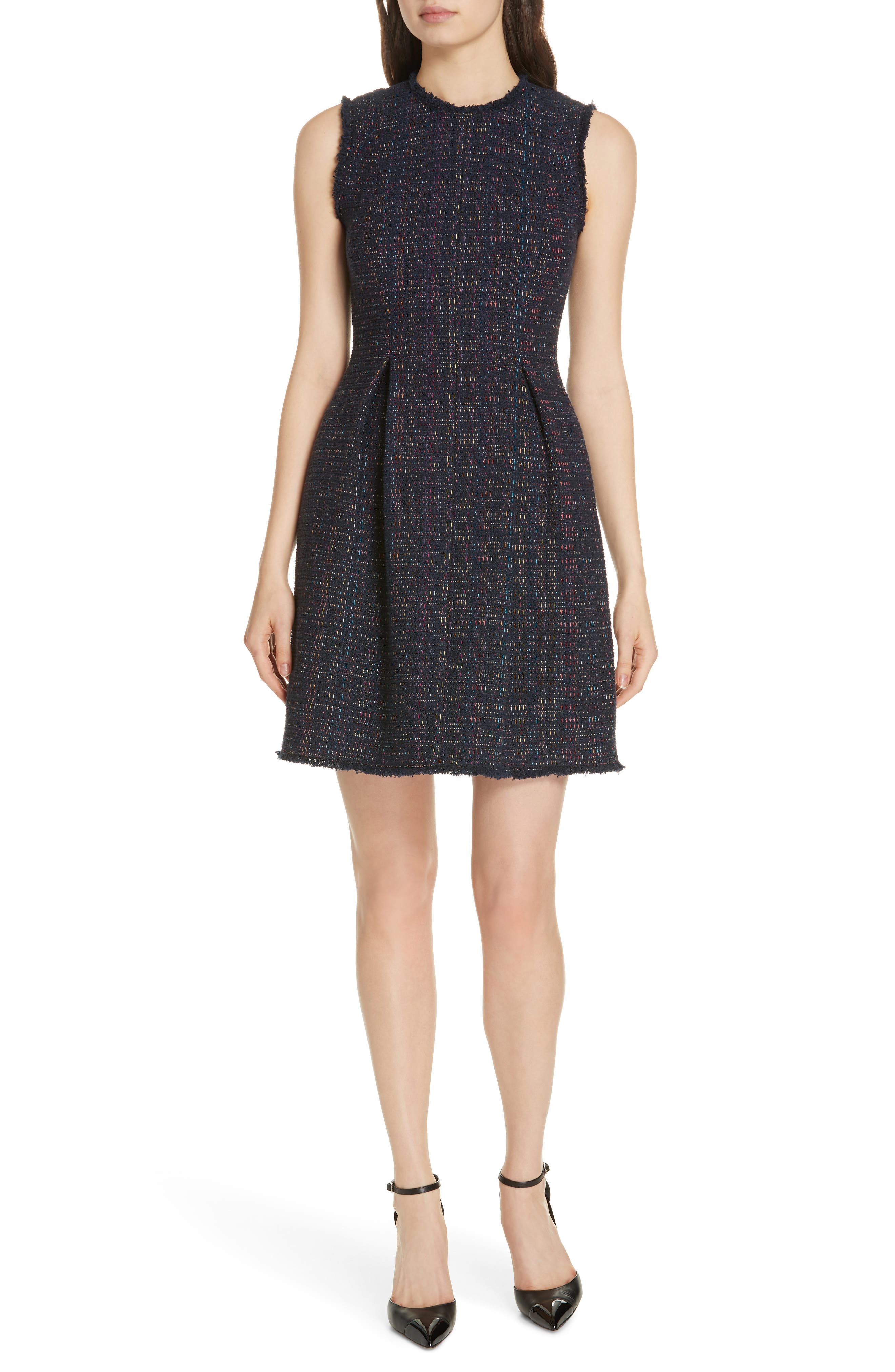 Rebecca Taylor Rainbow Tweed Fit & Flare Dress, Blue