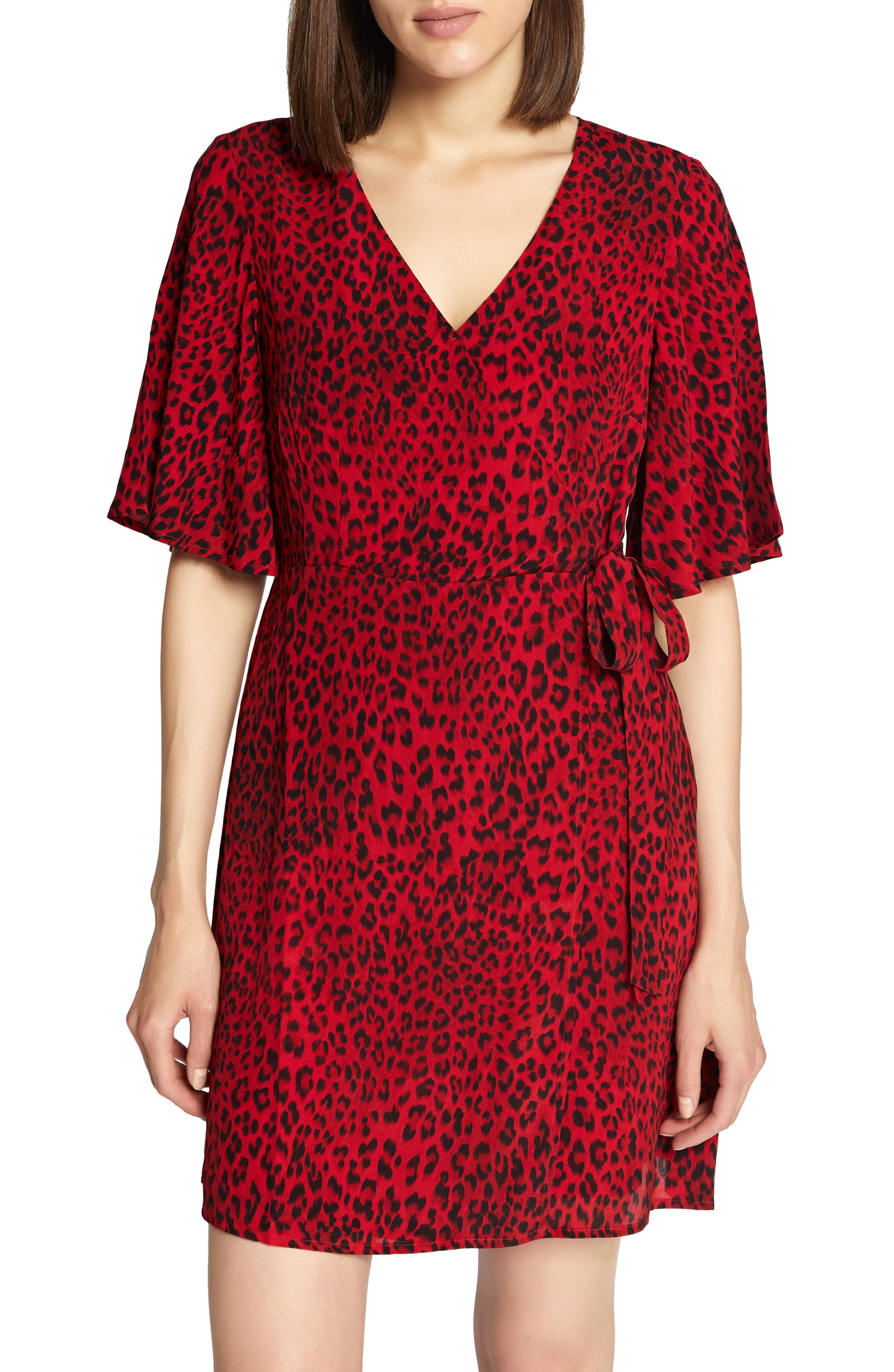 UPC 192400177908 product image for Women's Sanctuary Girl On Fire Leopard Faux Wrap Dress, Size Large - Red | upcitemdb.com