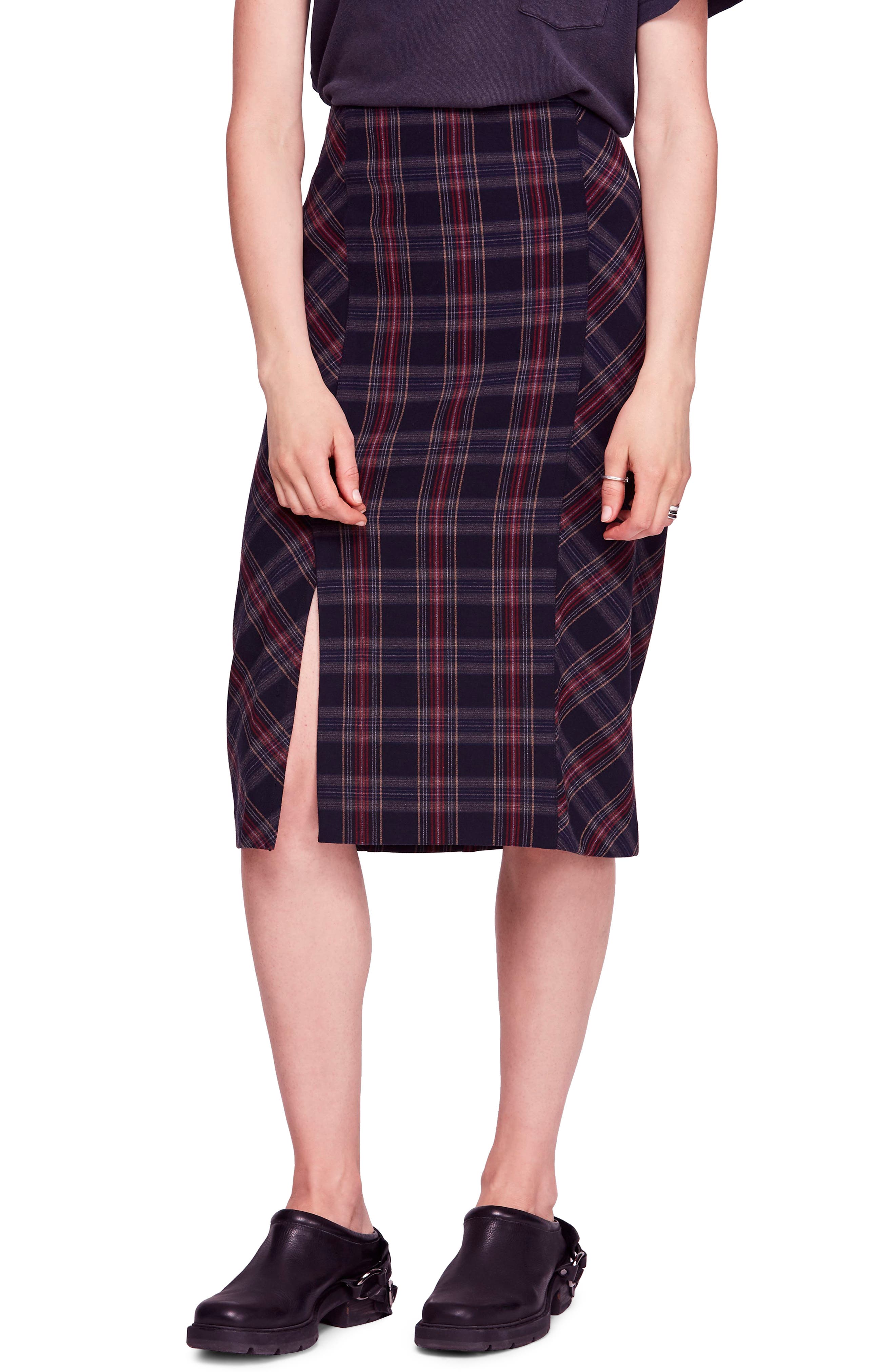 Free People See You Glow Plaid Panel Skirt, Black