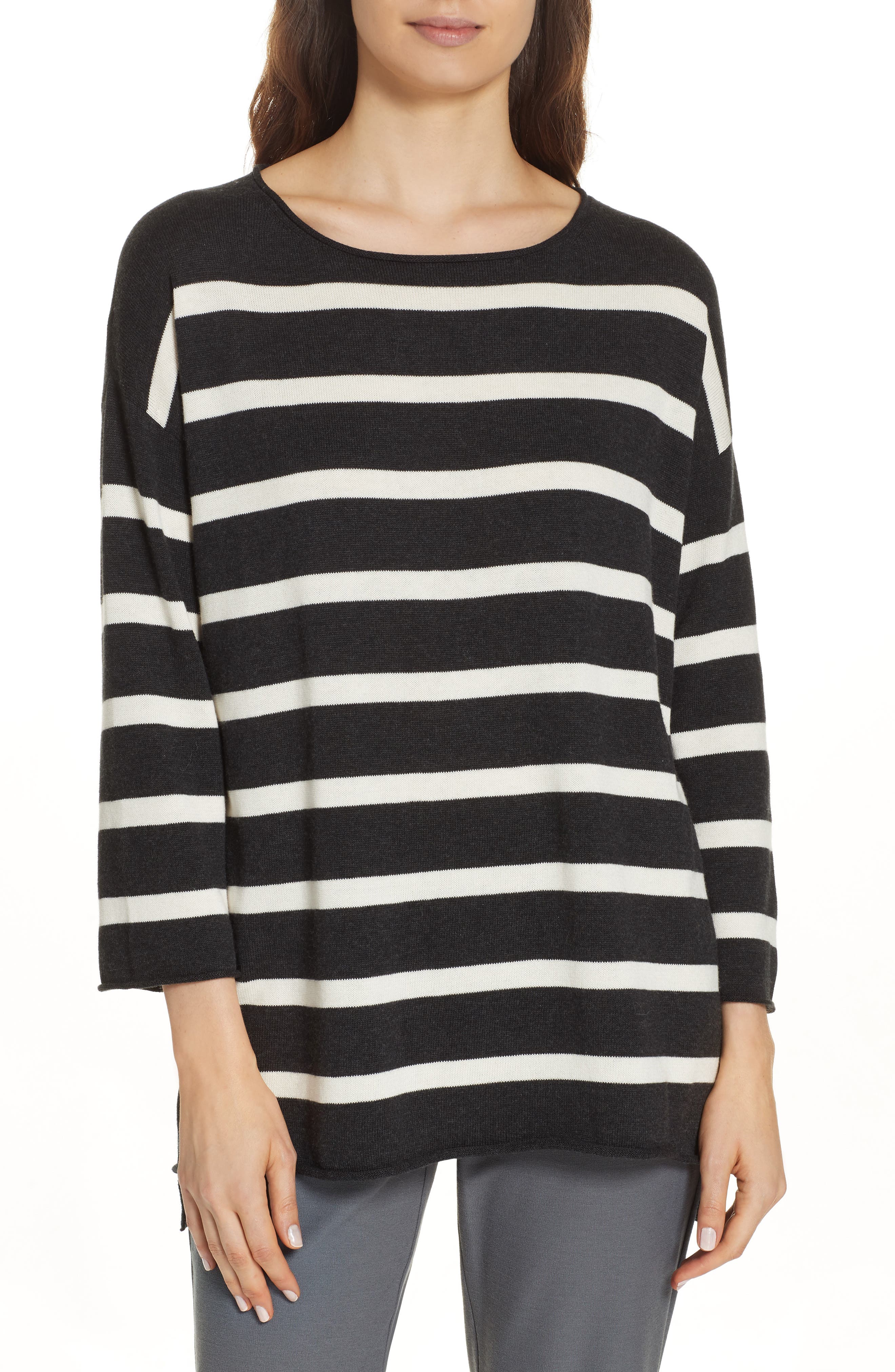 Eileen Fisher Stripe Organic Cotton Sweater, White