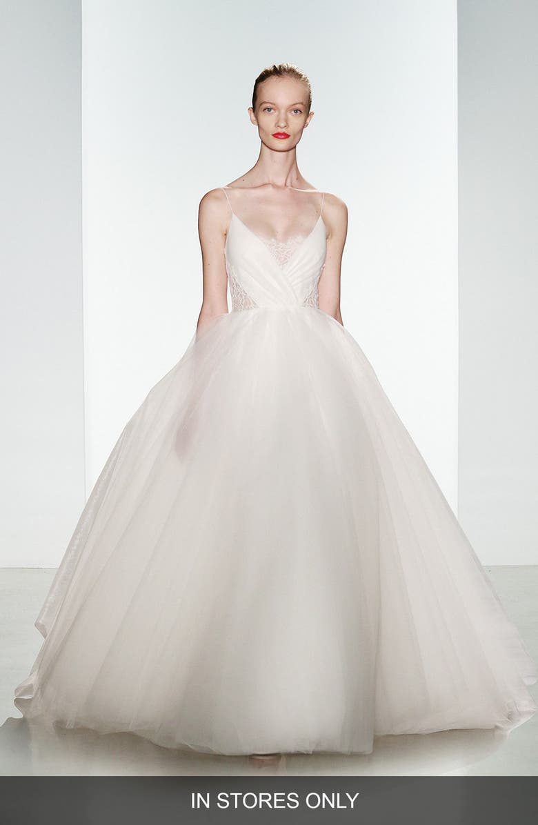 Christos Bridal Penny Lace Inset Spaghetti Strap Tulle Ballgown