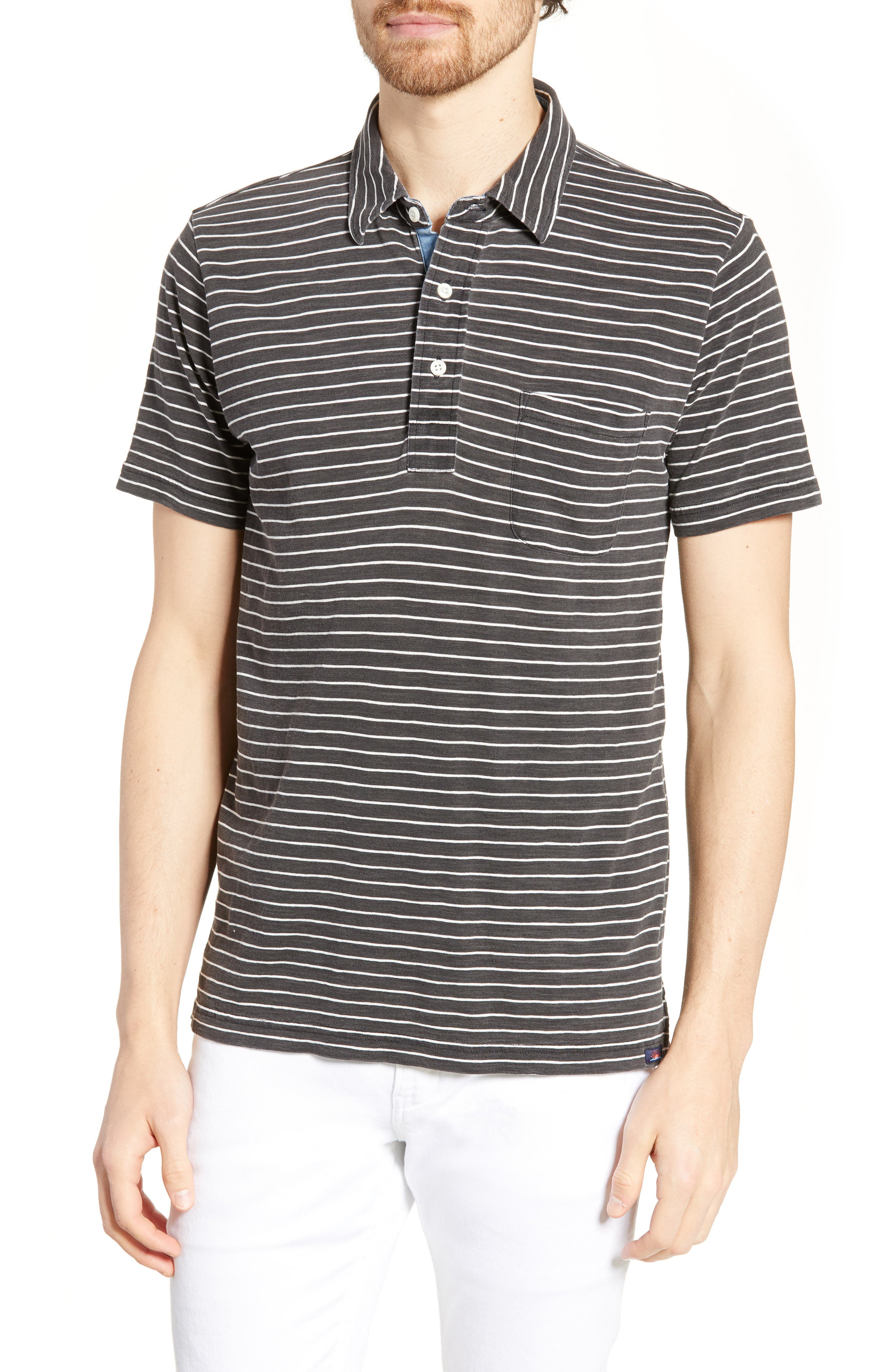 Faherty Stripe Polo, Black