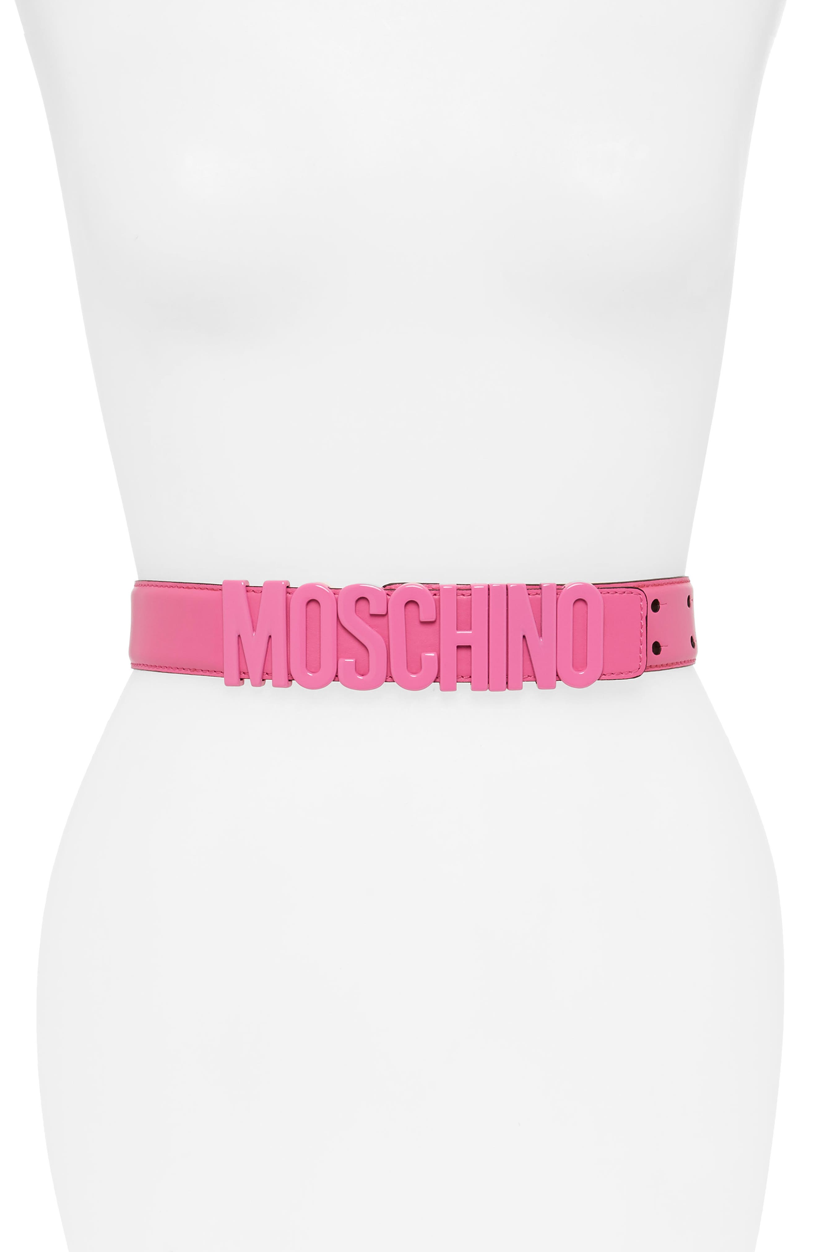 Moschino Tonal Logo Belt, Fuscia