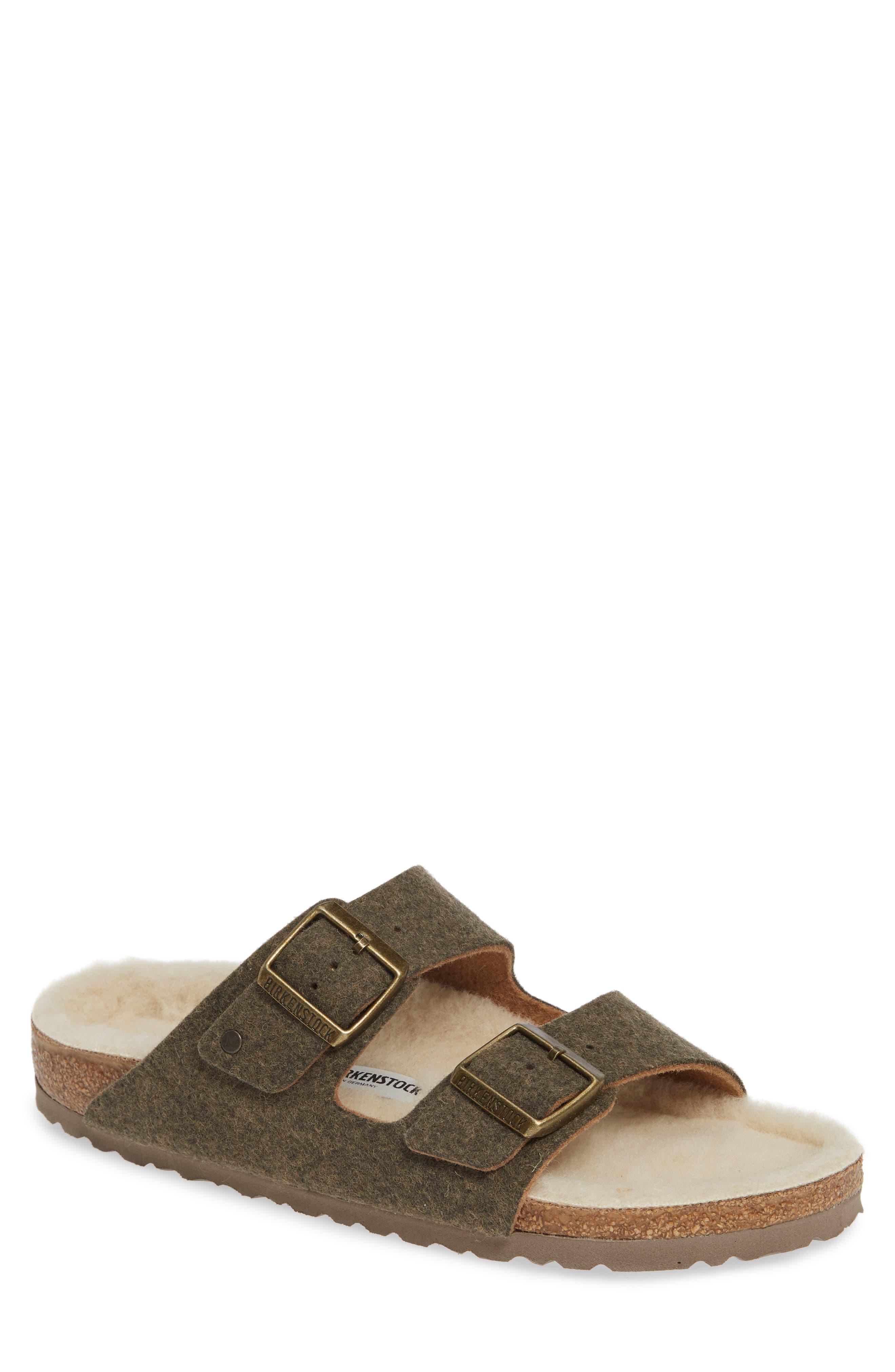 Birkenstock Arizona Slide Sandal With Faux Shearling,8.5 - Green