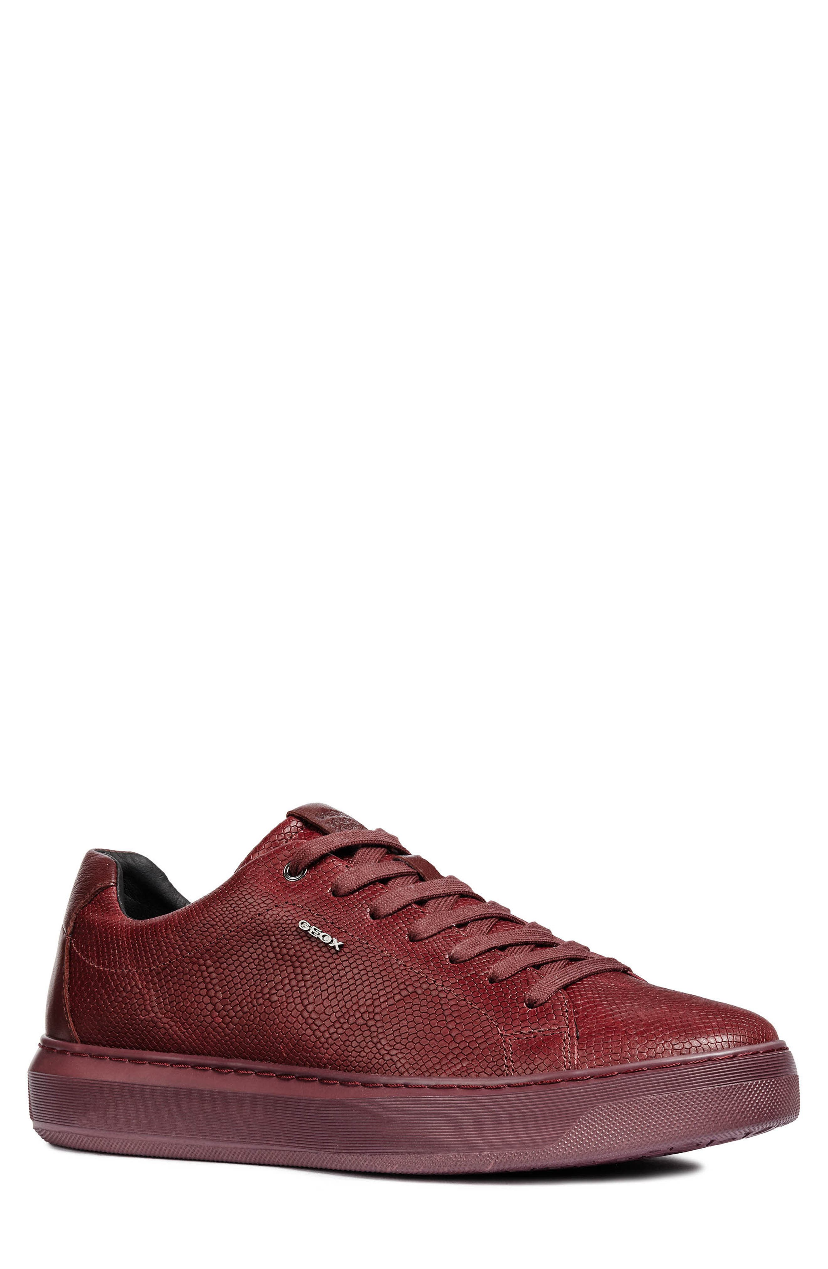 Geox Deiven 7 Snake Embossed Low Top Sneaker, Burgundy