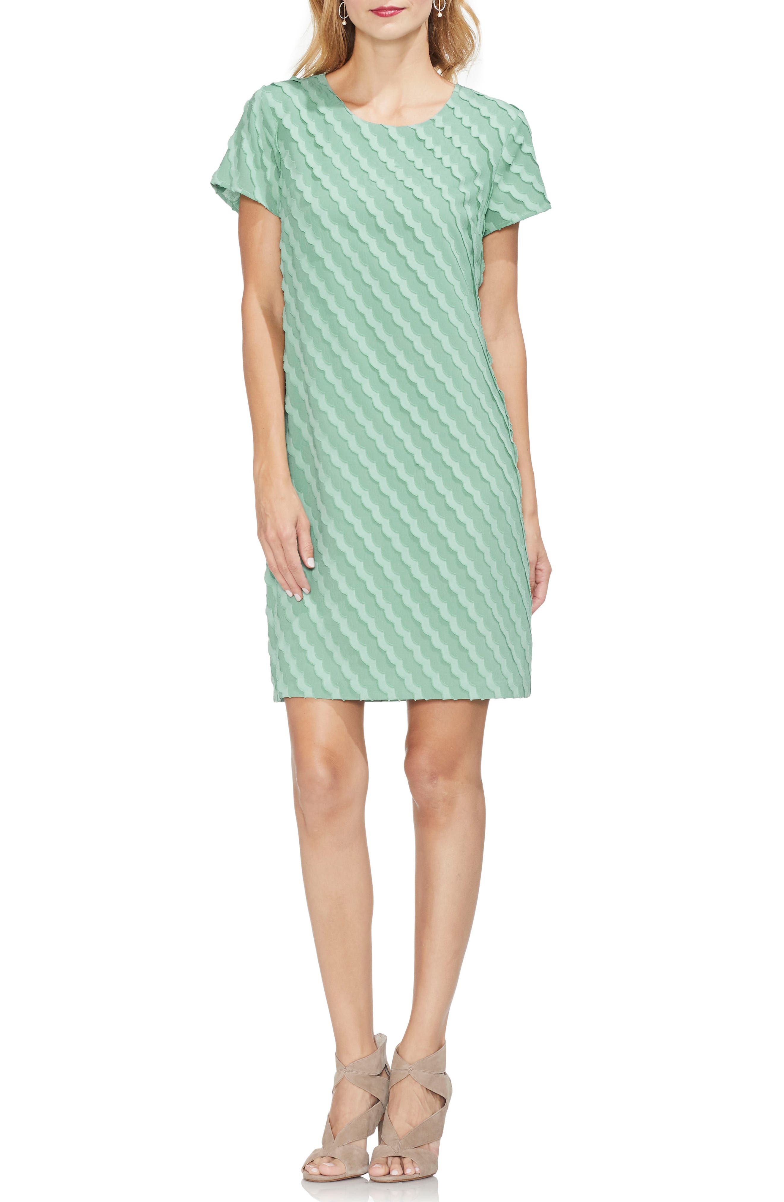 Vince Camuto Clipped Scallop Stripe Shift Dress, Green