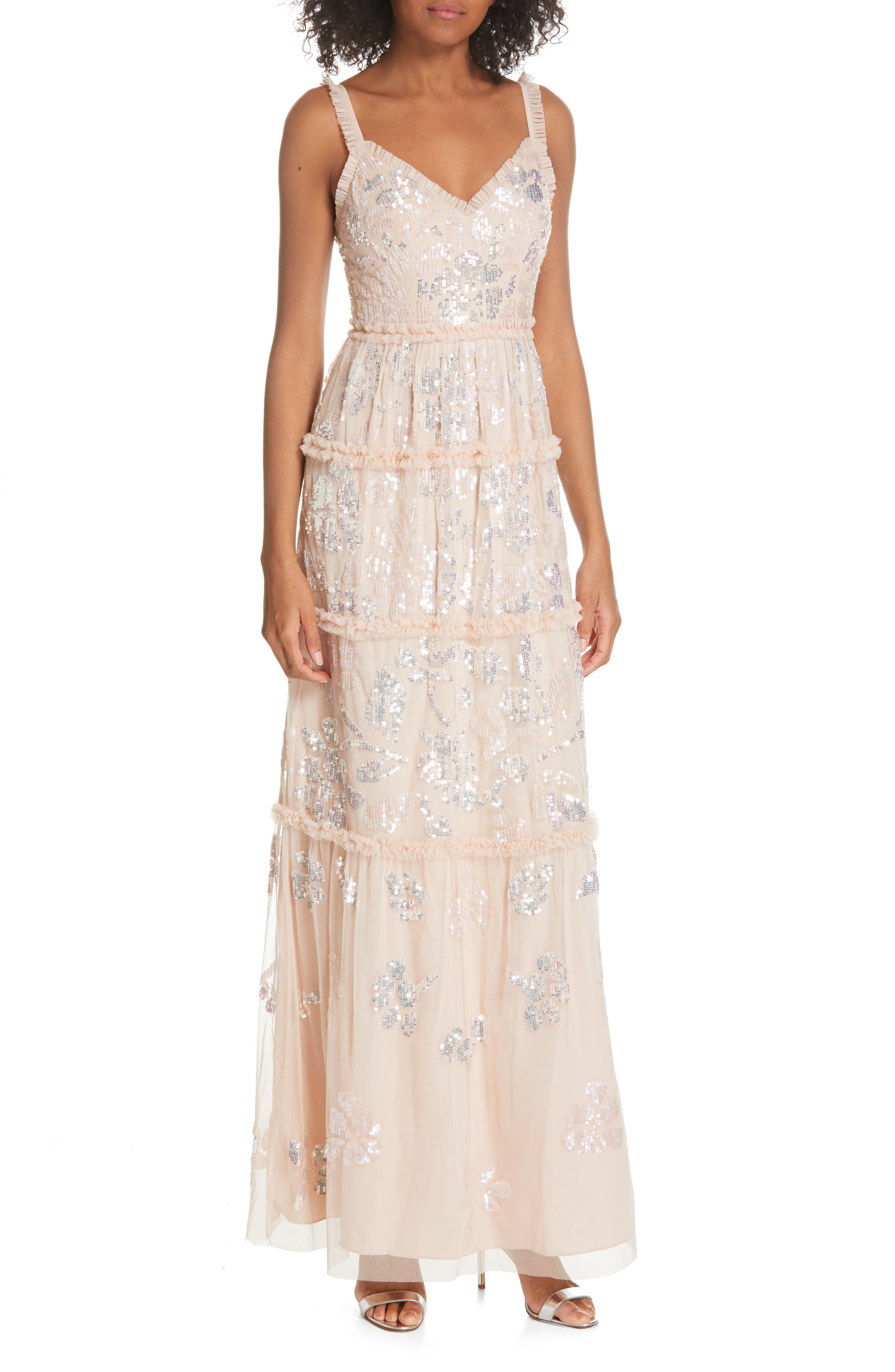 Needle & Thread Floral Gloss Sleeveless Evening Dress, Pink