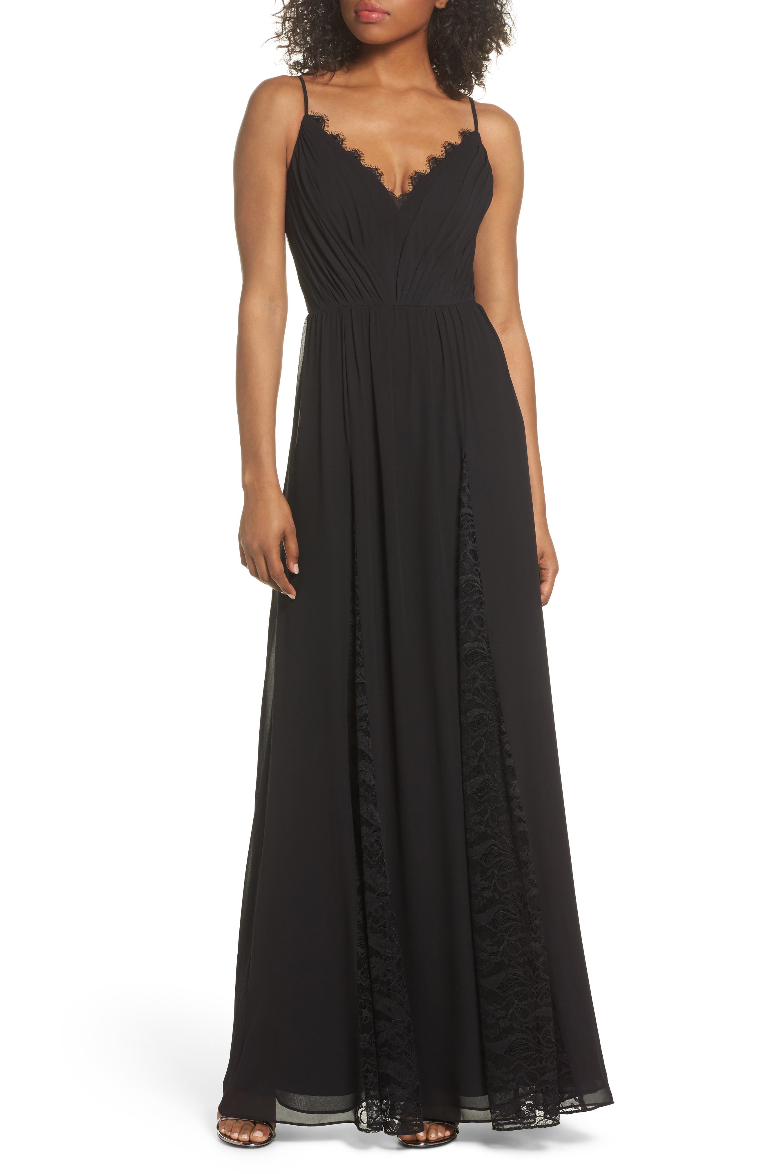 Hayley Paige Occasions Lace & Chiffon Gown, Black