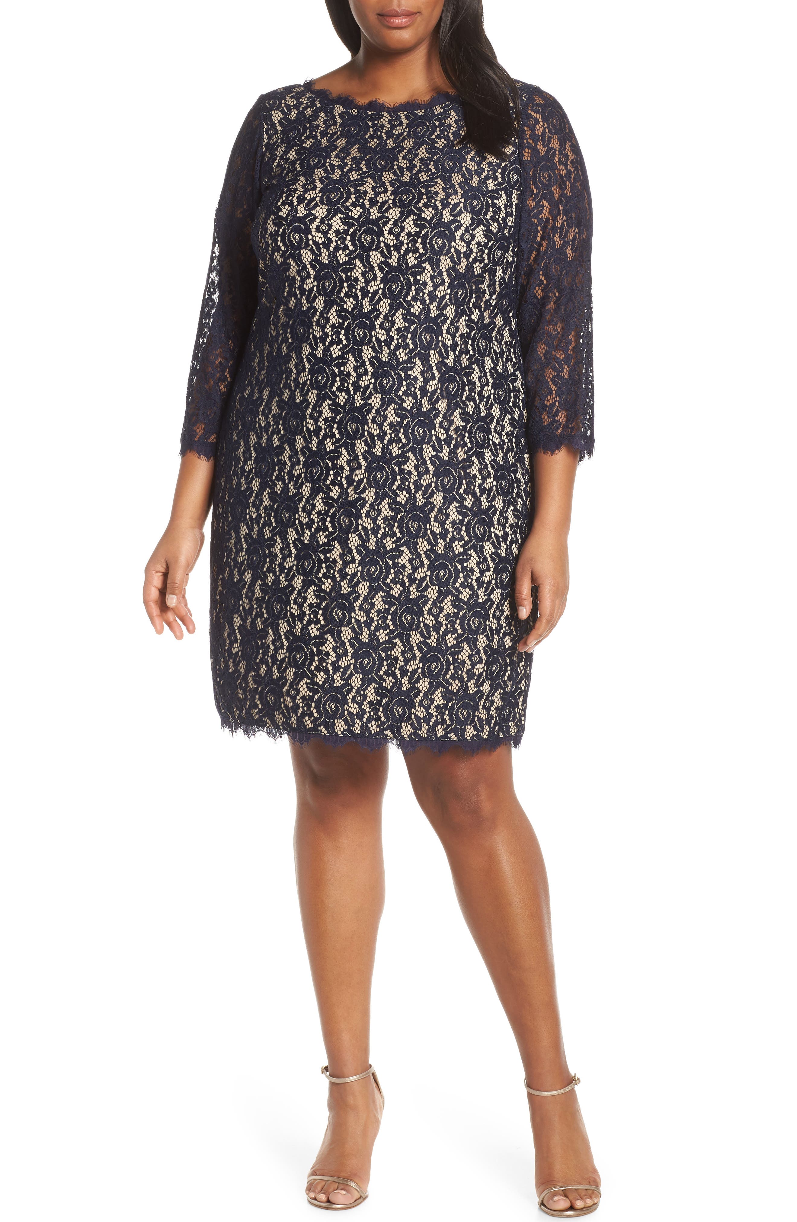 Plus Size Eliza J Lace Cocktail Dress, Blue