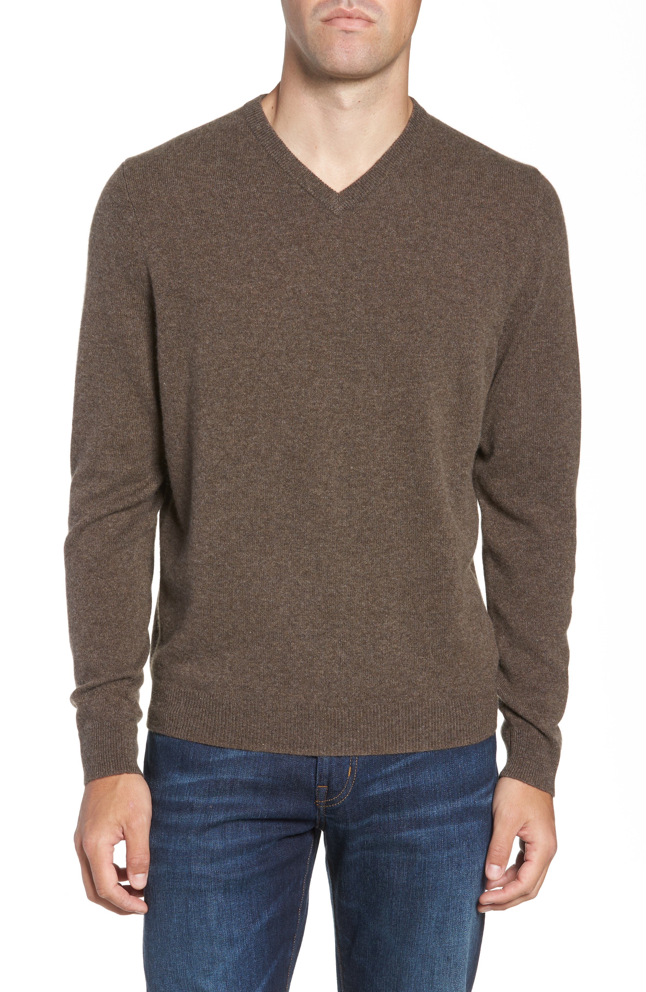 Nordstrom Shop Cashmere V-Neck Sweater, Brown