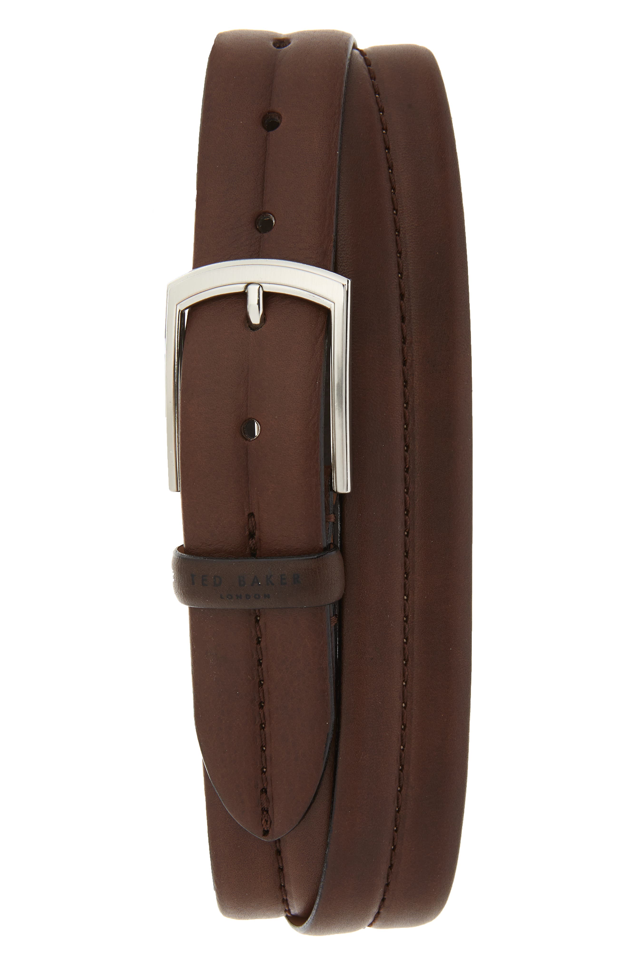 Ted Baker London Stitched Leather Belt, Chocolate